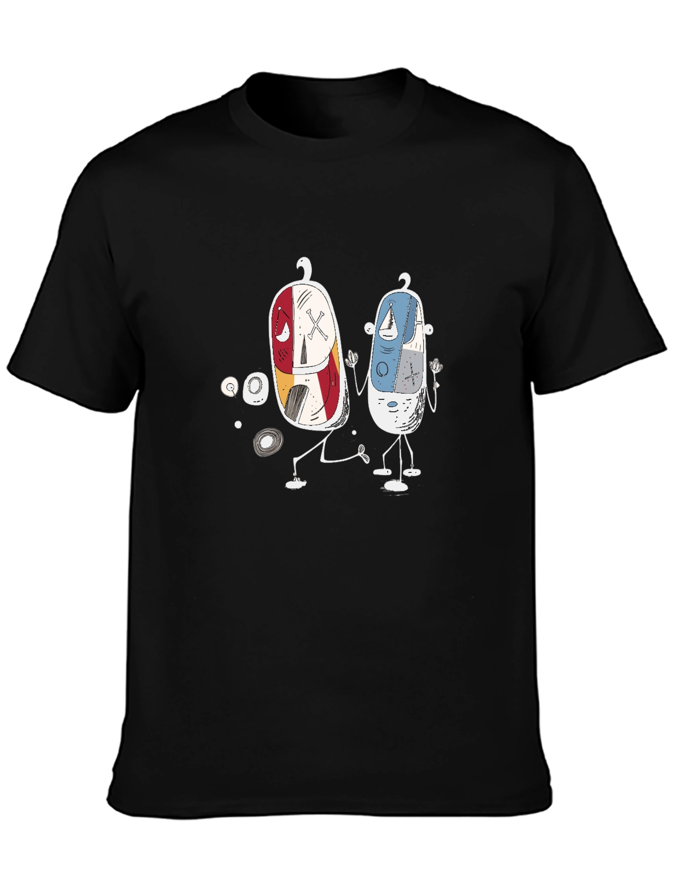 Funky Pill Pals Graphic Tee - Quirky Black T-Shirt