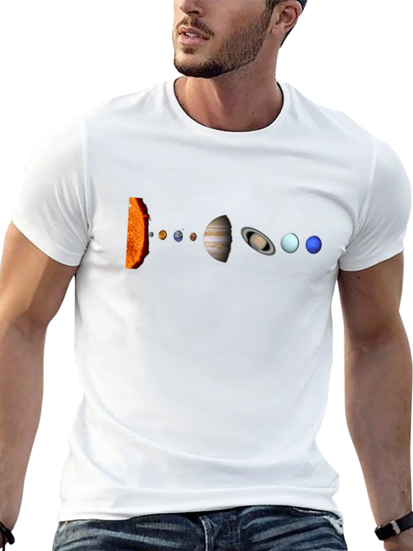 Solar System Graphic Print Black T-Shirt
