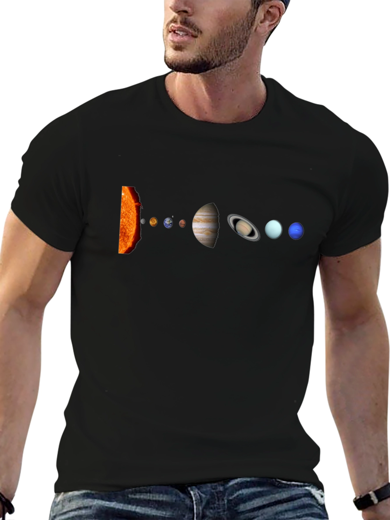Solar System Graphic Print Black T-Shirt