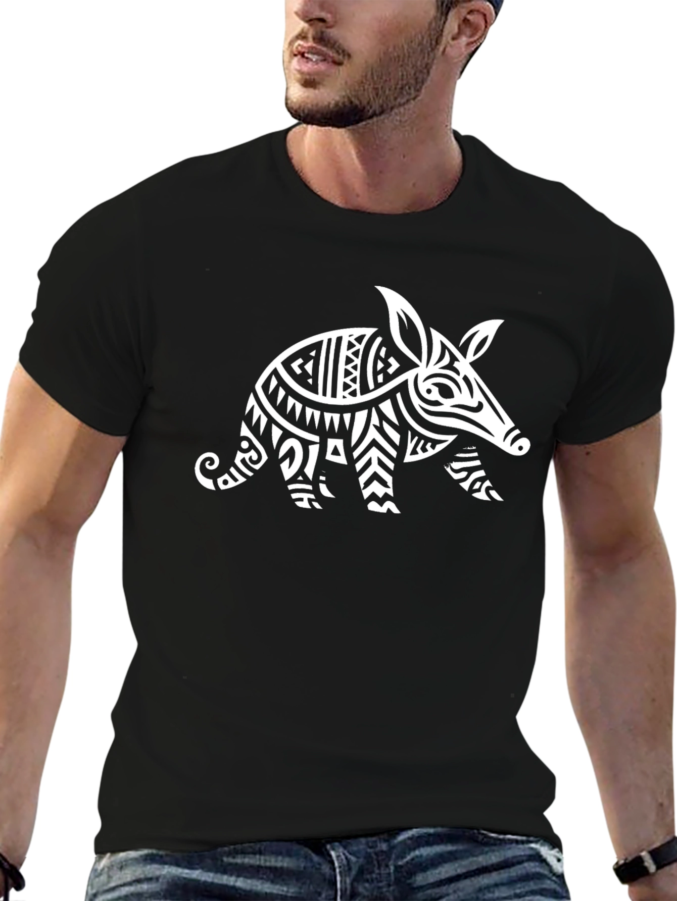 Tribal Aardvark Graphic Tee - Stylish Black T-Shirt
