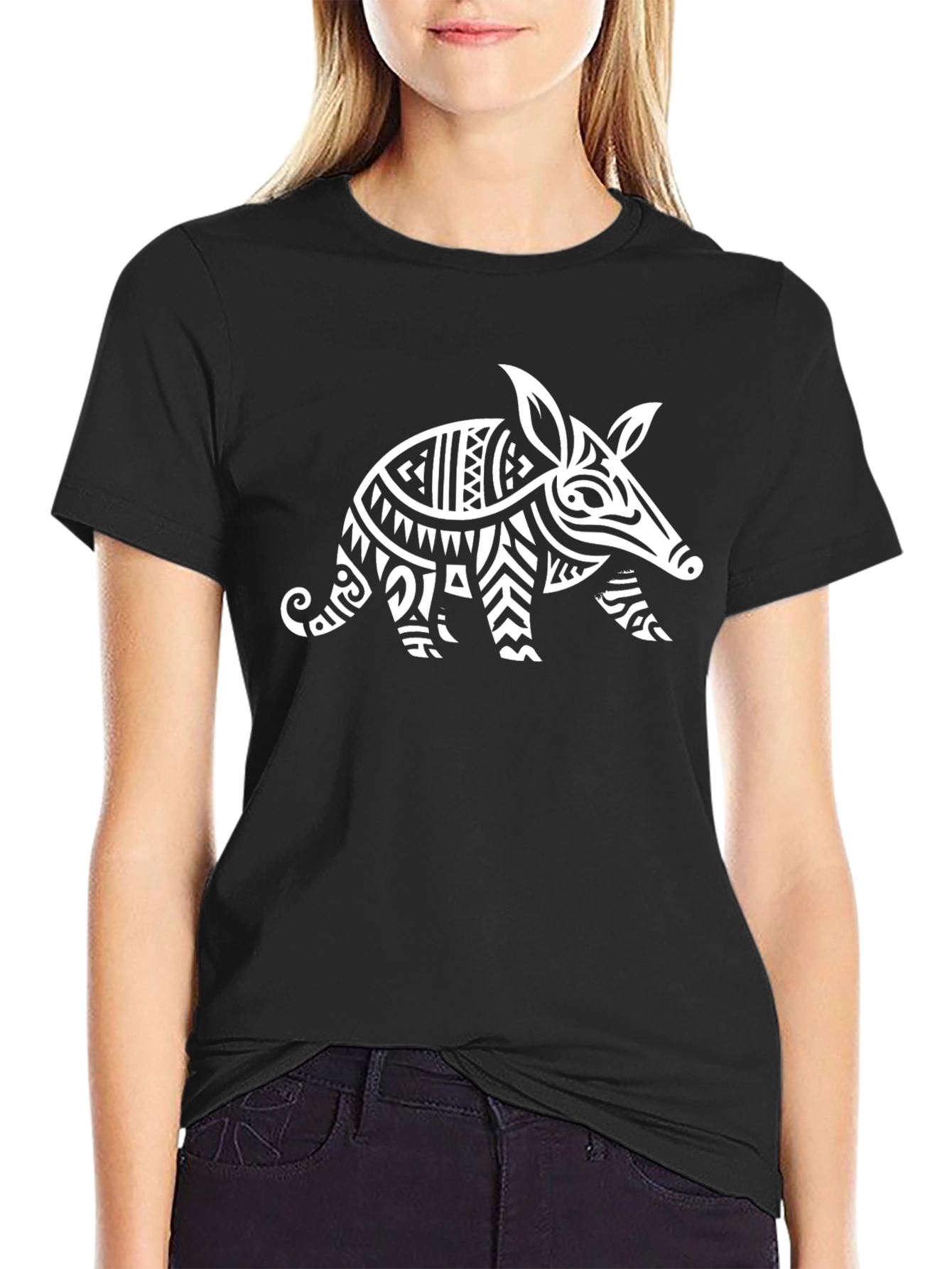 Tribal Aardvark Graphic Tee - Stylish Black T-Shirt