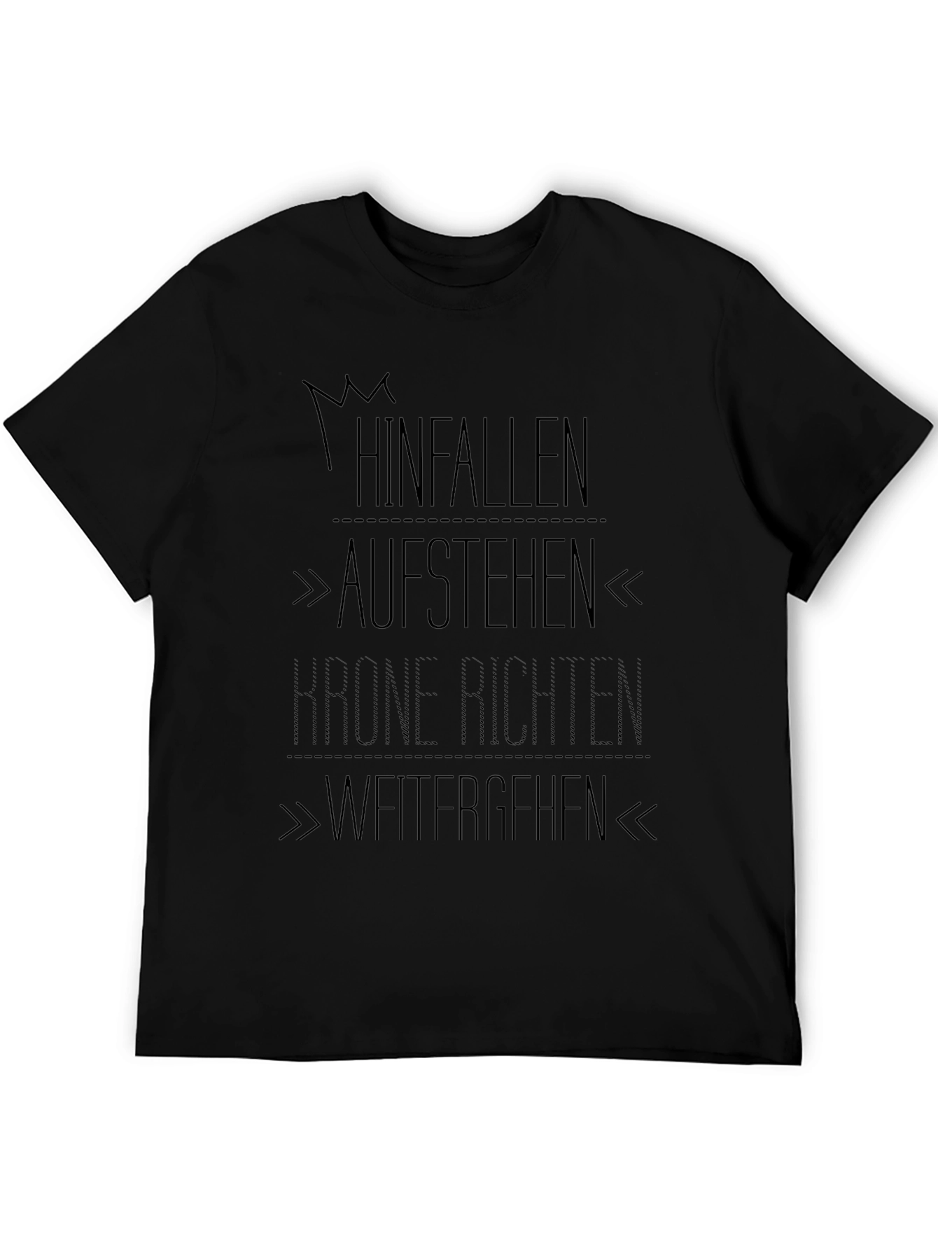 Motivational Black Graphic Tee - Hinfallen Aufstehen Design