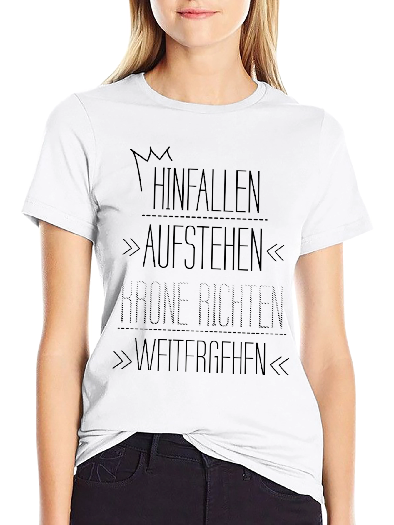 Motivational Black Graphic Tee - Hinfallen Aufstehen Design
