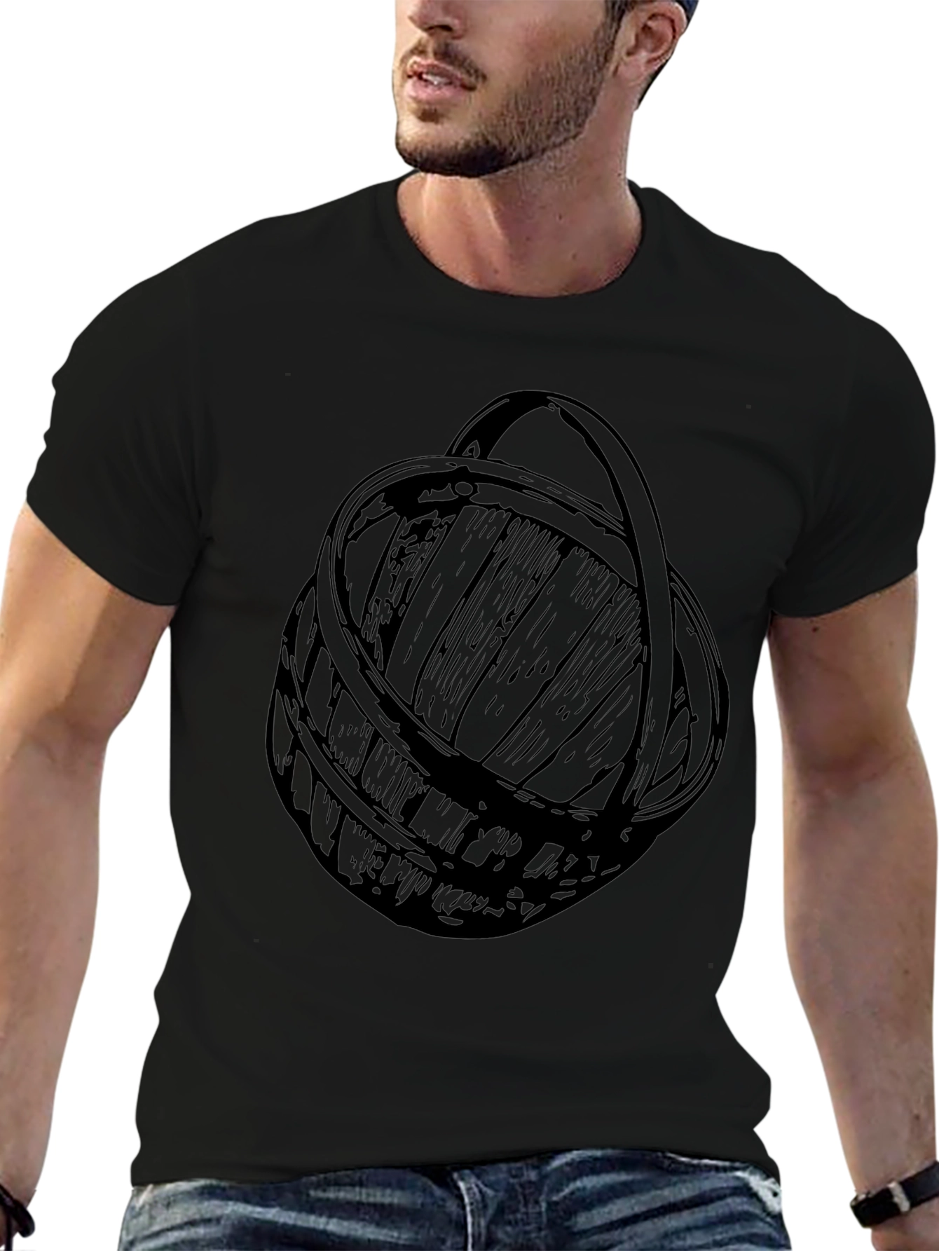 Rustic Basket Graphic Tee - Black Cotton Blend