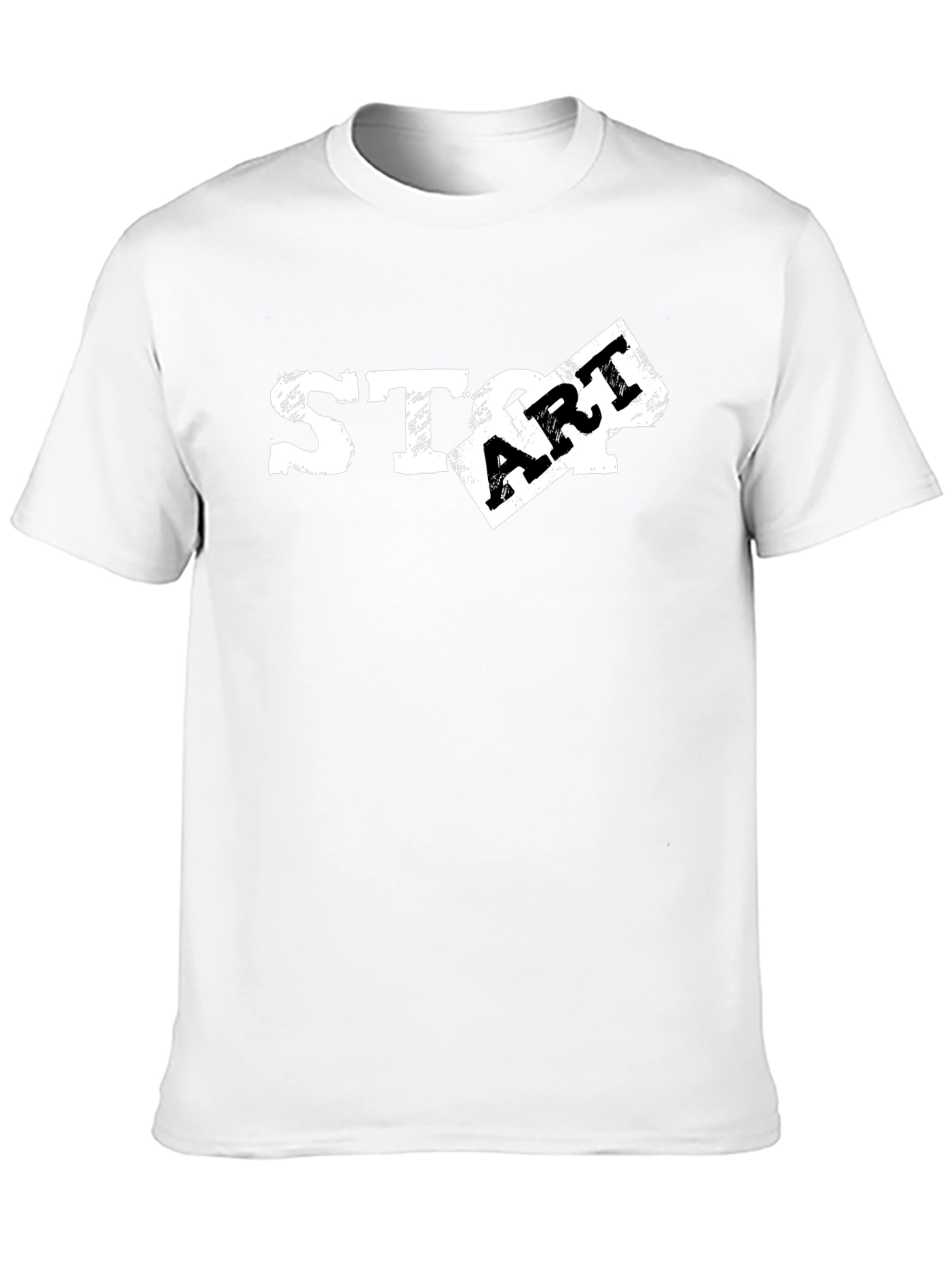 Distressed START Graphic Tee - Black Cotton T-Shirt