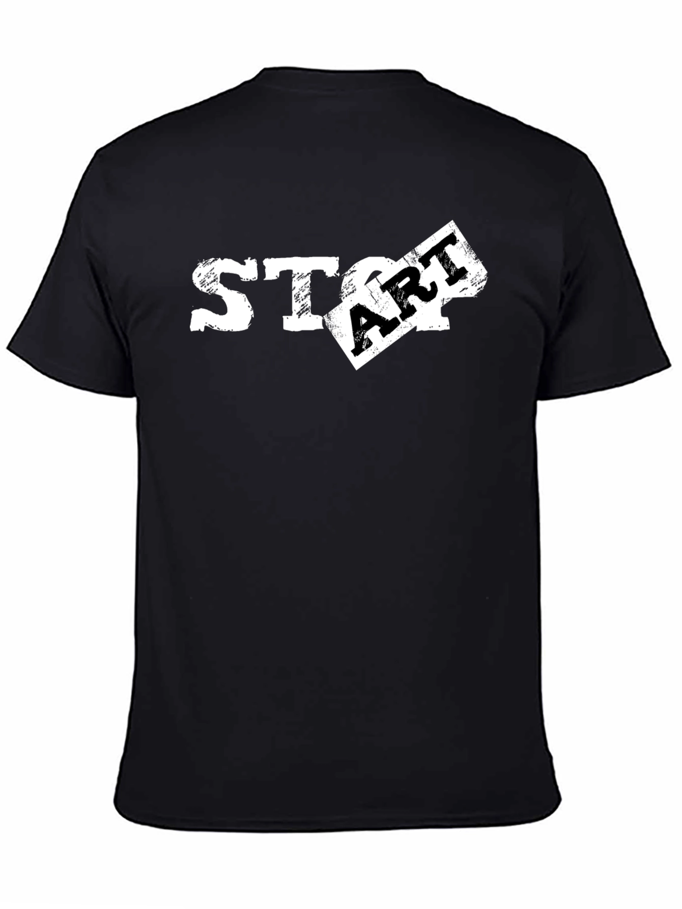 Distressed START Graphic Tee - Black Cotton T-Shirt