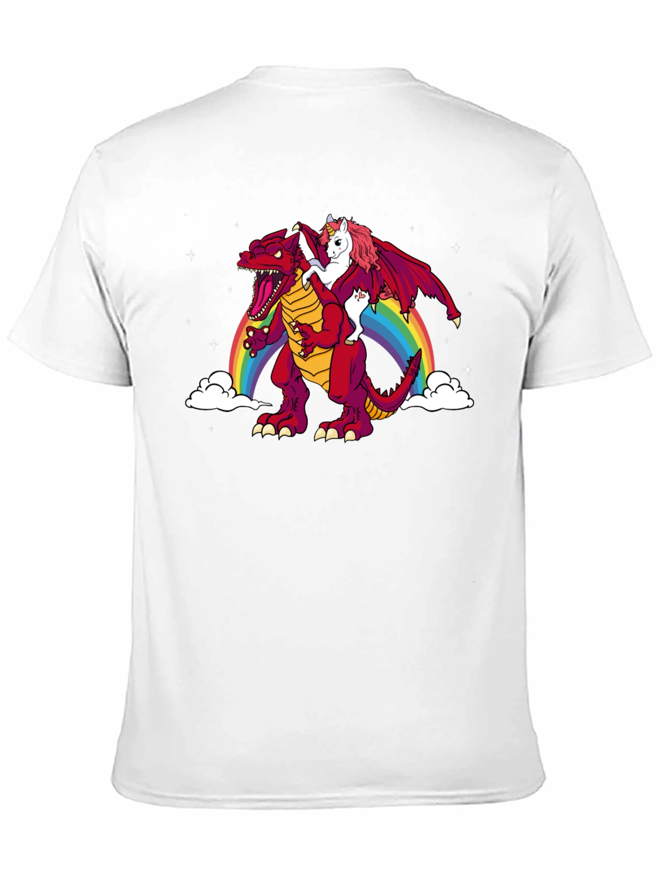 Unicorn Riding Dinosaur Rainbow Graphic T-Shirt