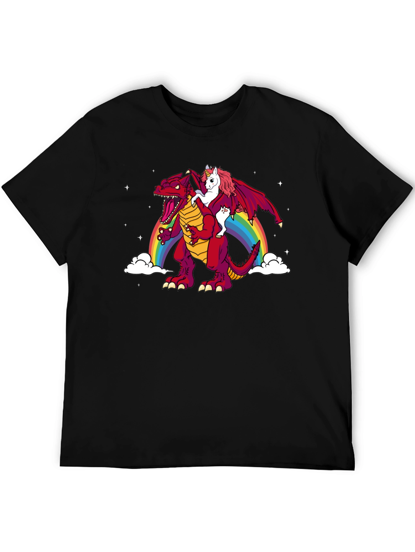 Unicorn Riding Dinosaur Rainbow Graphic T-Shirt