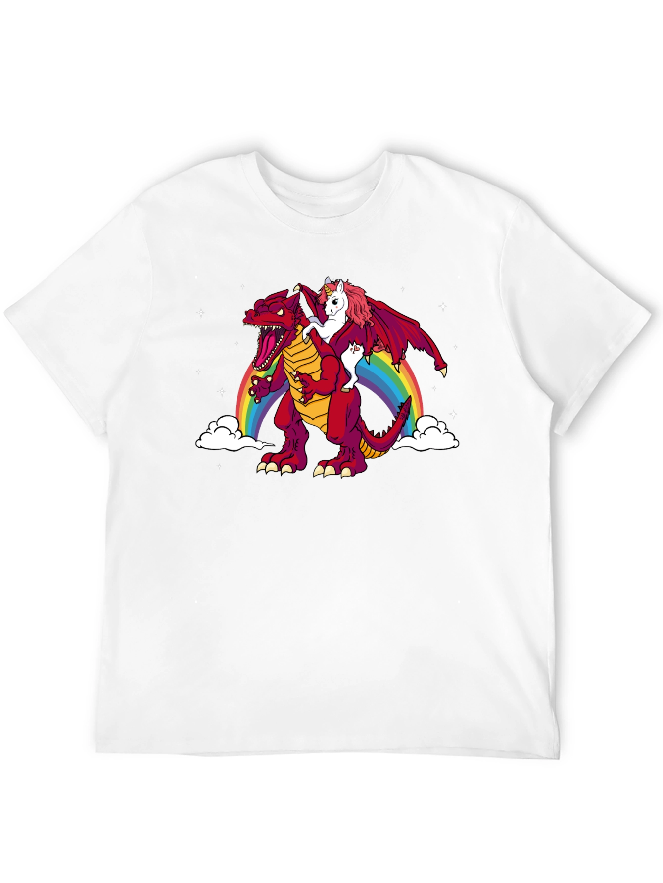 Unicorn Riding Dinosaur Rainbow Graphic T-Shirt