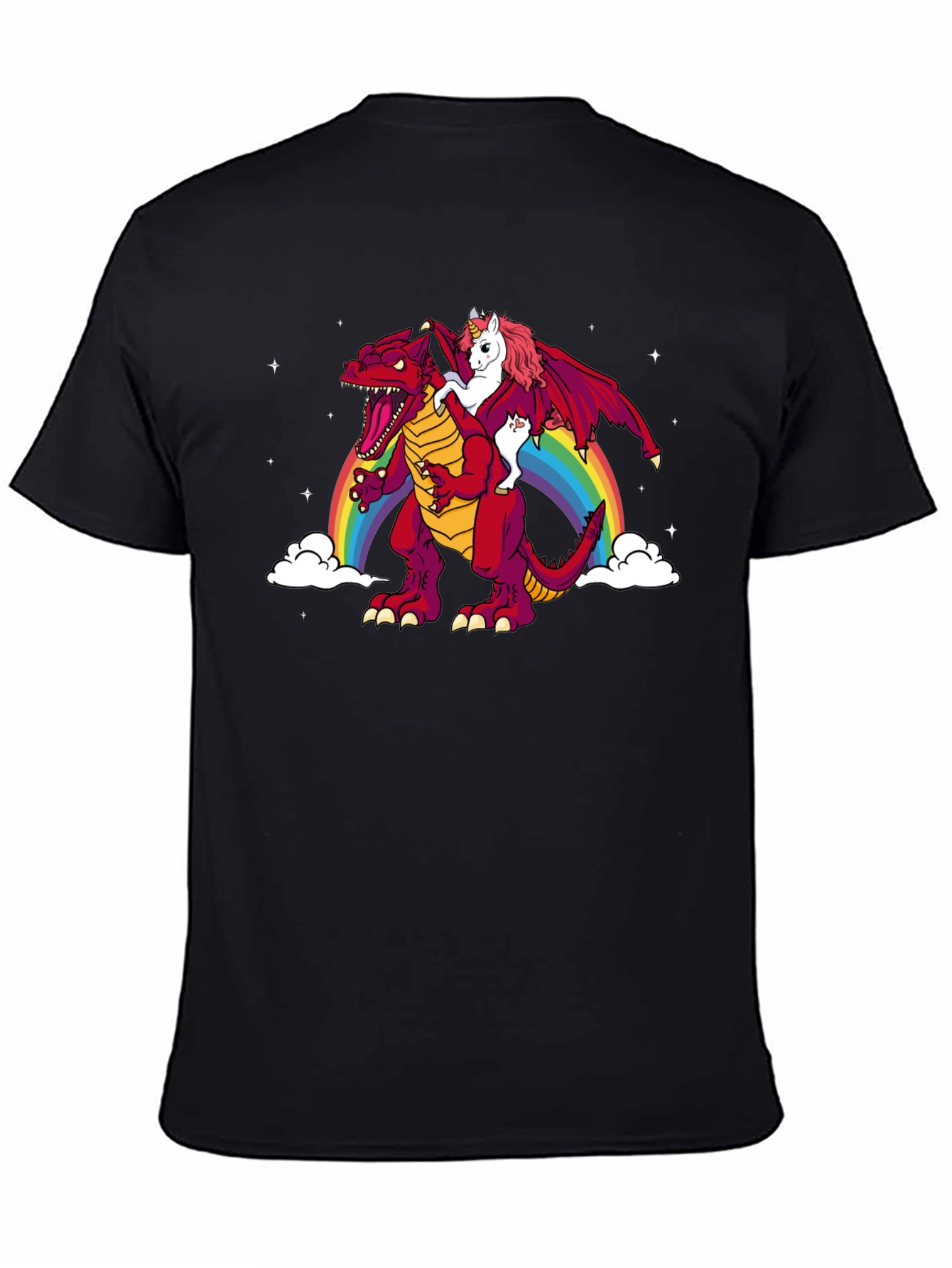 Unicorn Riding Dinosaur Rainbow Graphic T-Shirt