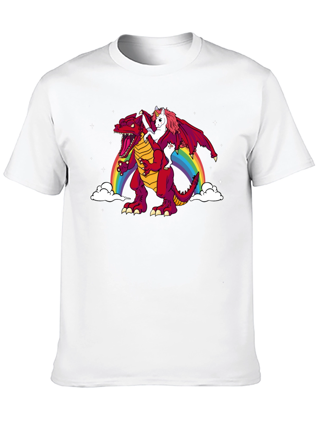 Unicorn Riding Dinosaur Rainbow Graphic T-Shirt