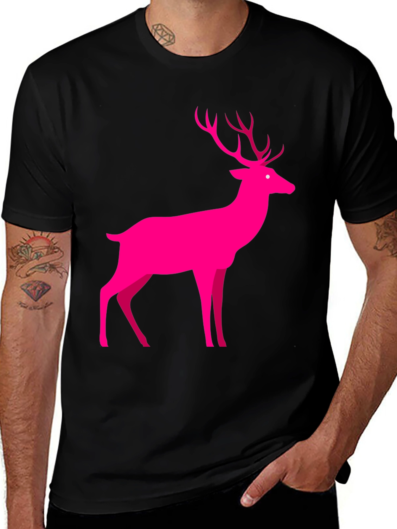 Pink Deer Graphic Tee - Mens Black T-Shirt