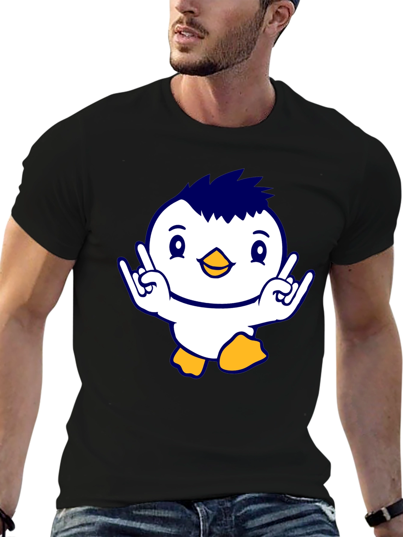 Cool Penguin Graphic Tee - Black Cotton T-Shirt