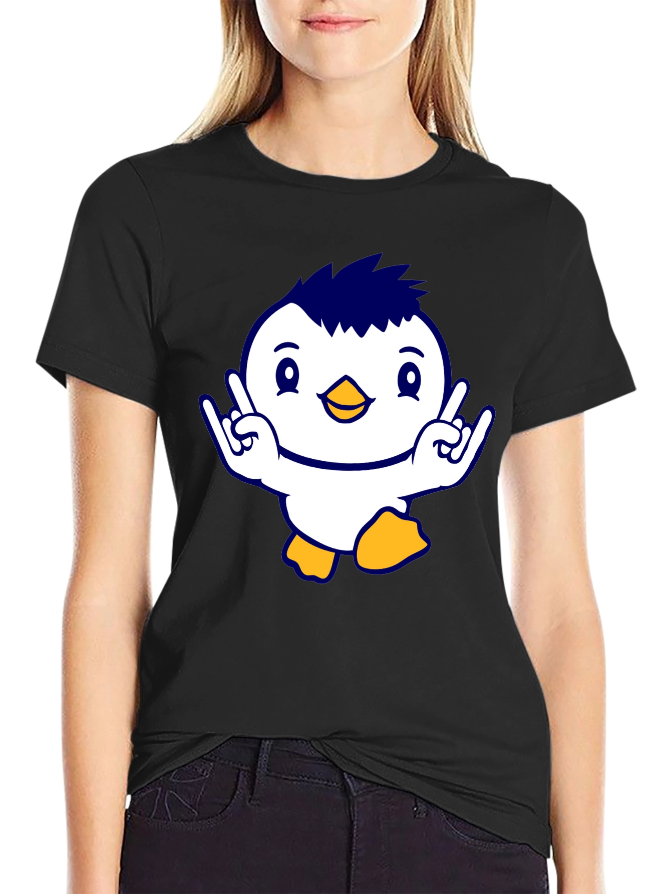 Cool Penguin Graphic Tee - Black Cotton T-Shirt