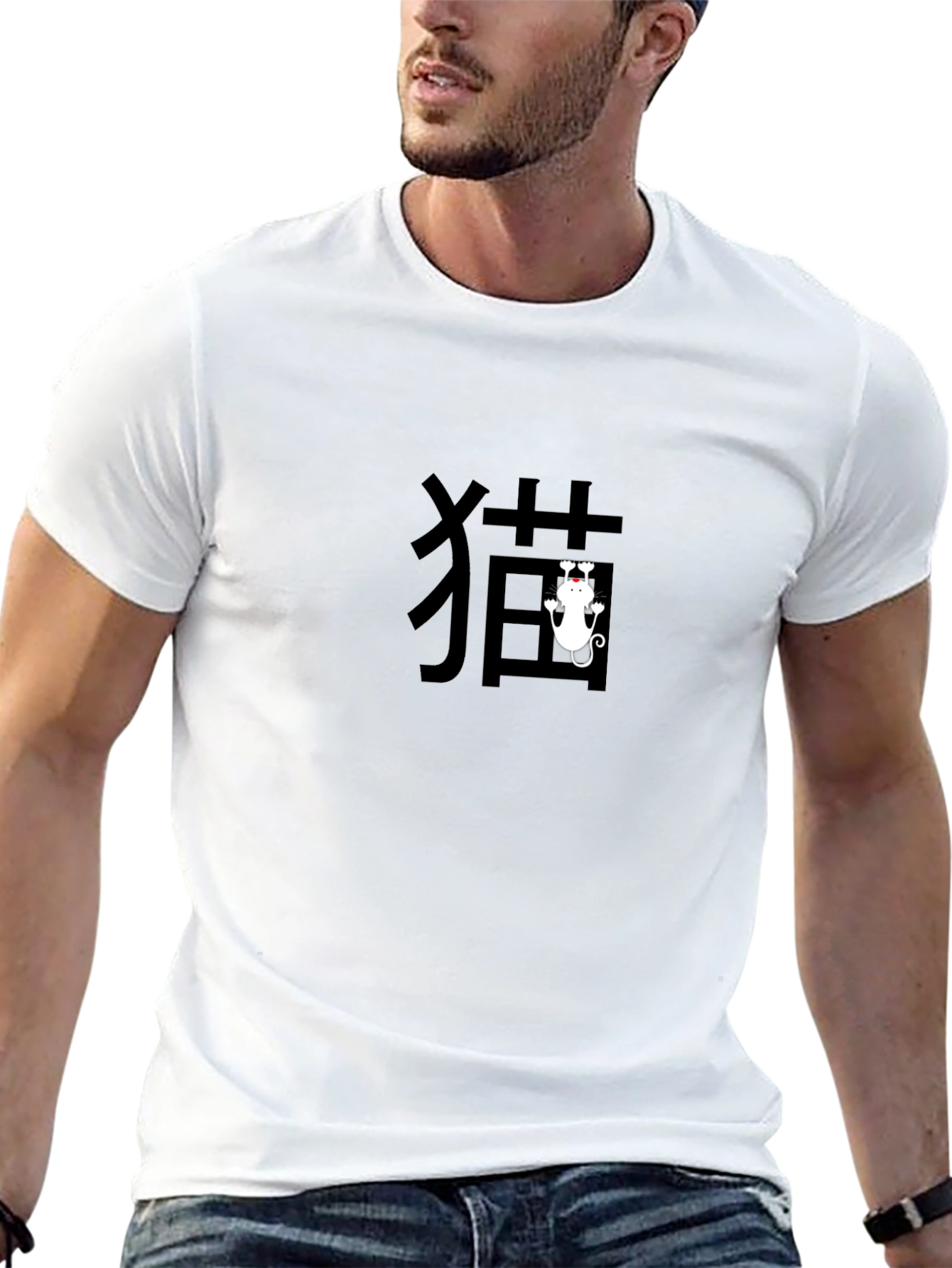 Cool Cat Kanji T-Shirt - Stylish Black Tee