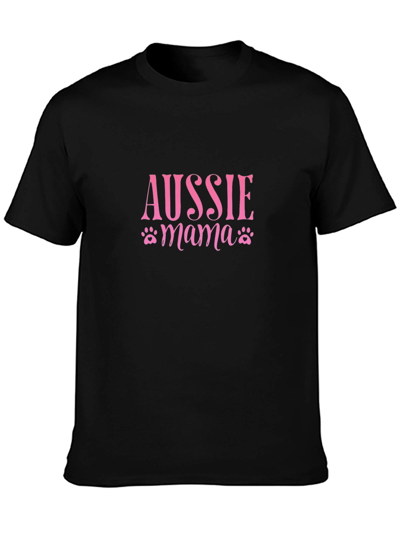 Aussie Mama Pink Paw Print Black T-Shirt