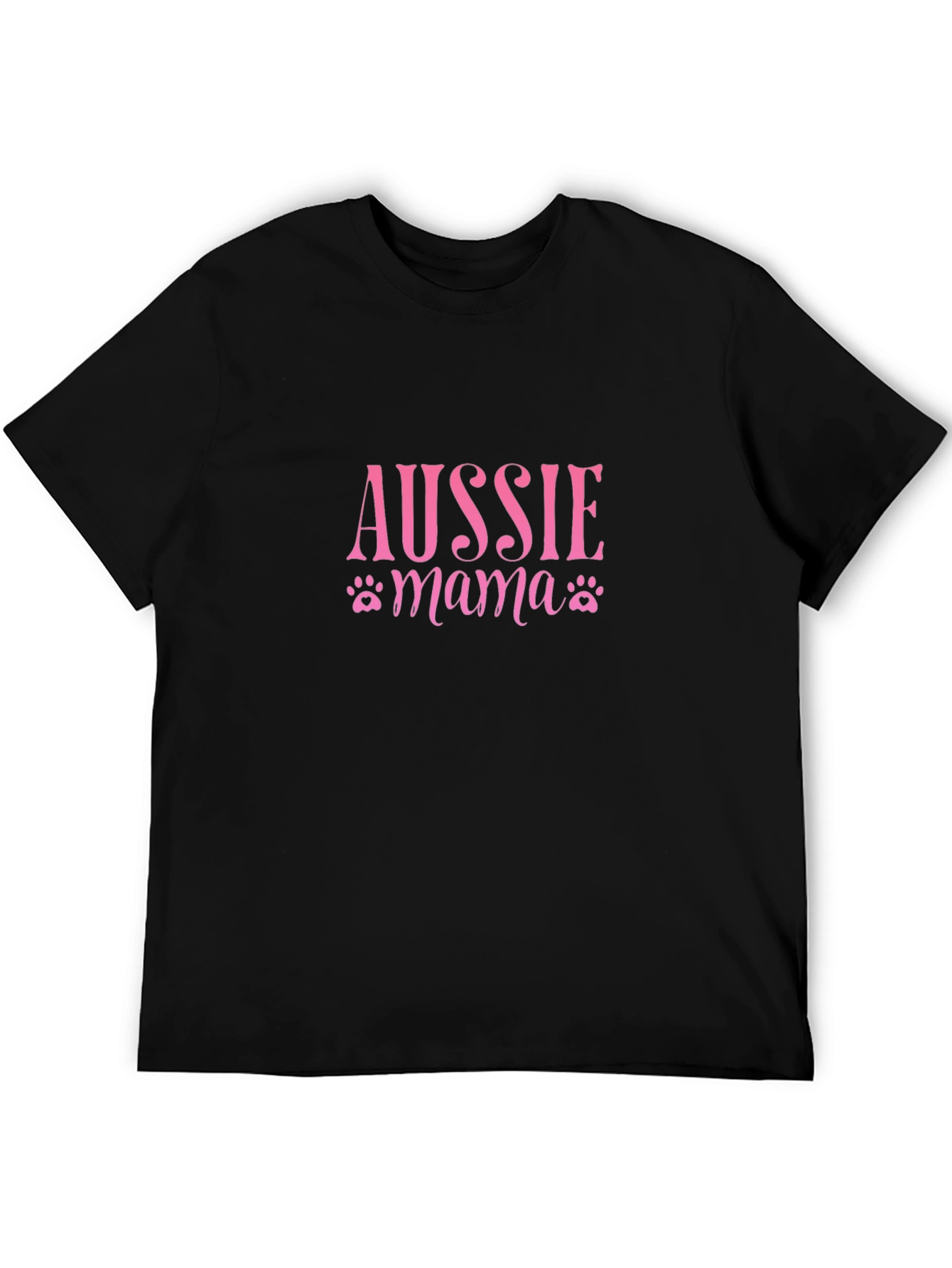 Aussie Mama Pink Paw Print Black T-Shirt