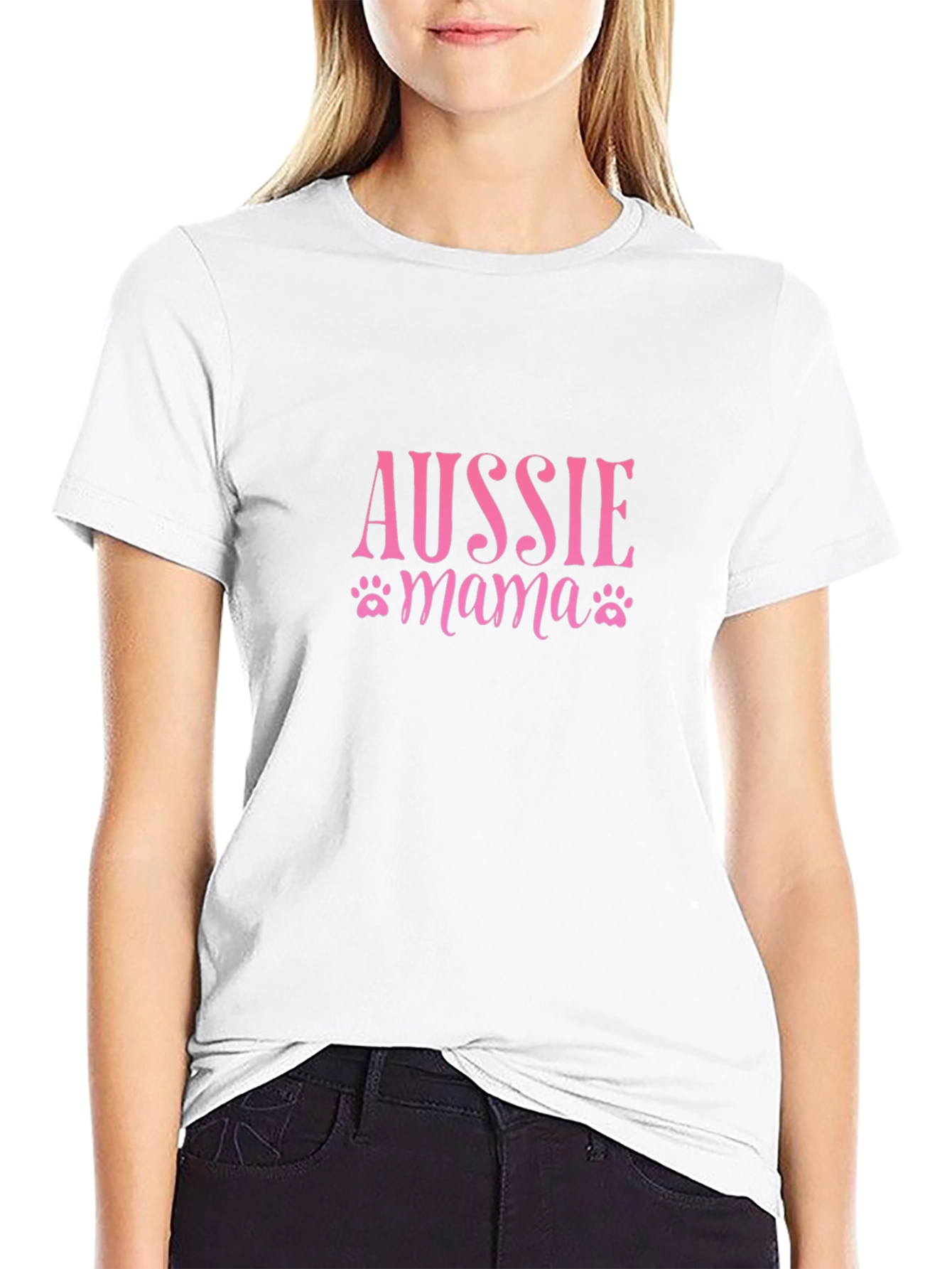 Aussie Mama Pink Paw Print Black T-Shirt