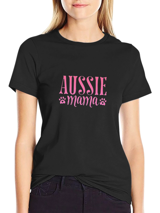 Aussie Mama Pink Paw Print Black T-Shirt