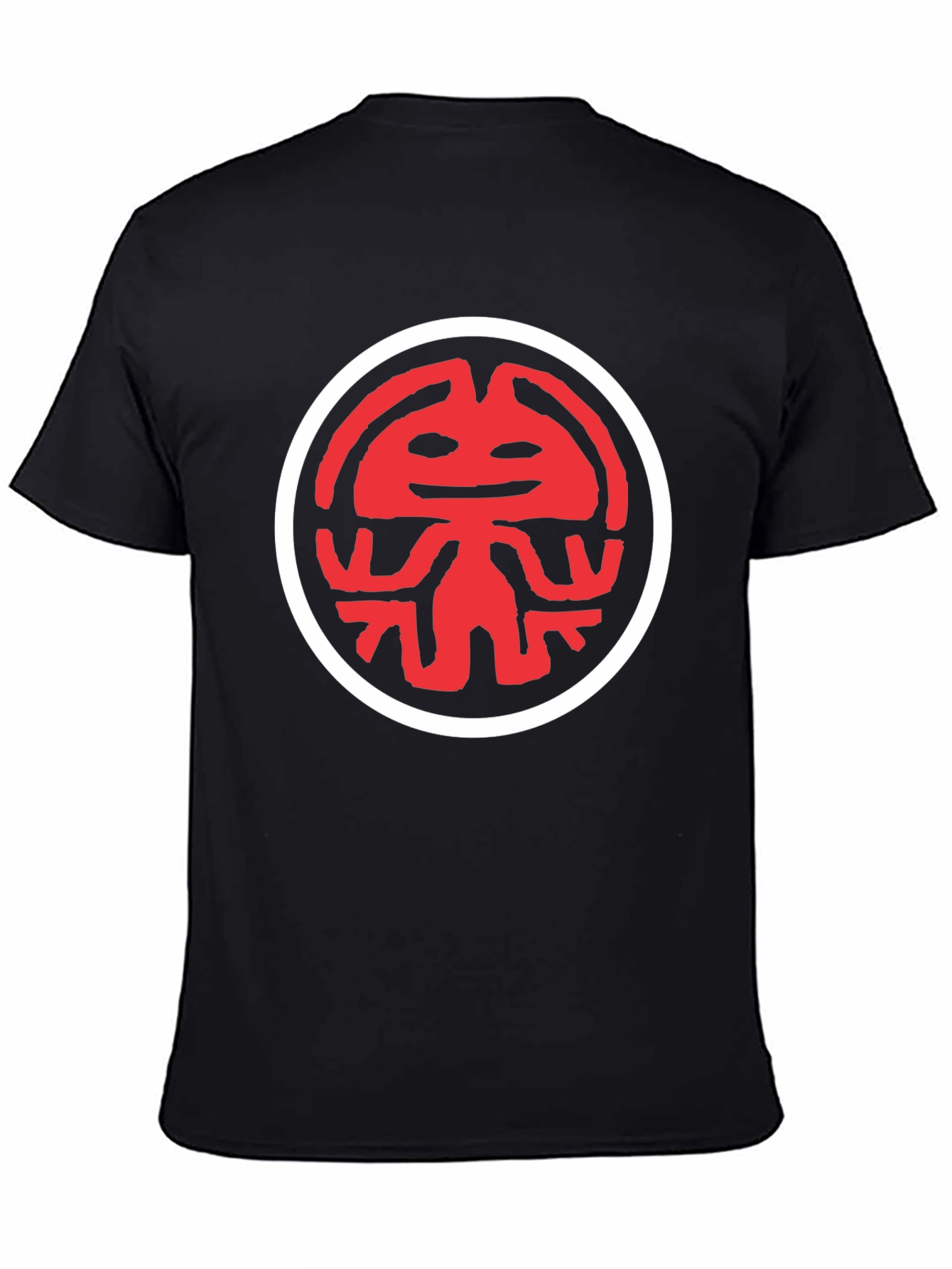 Graphic Tee: Red Totem Design on Black Cotton