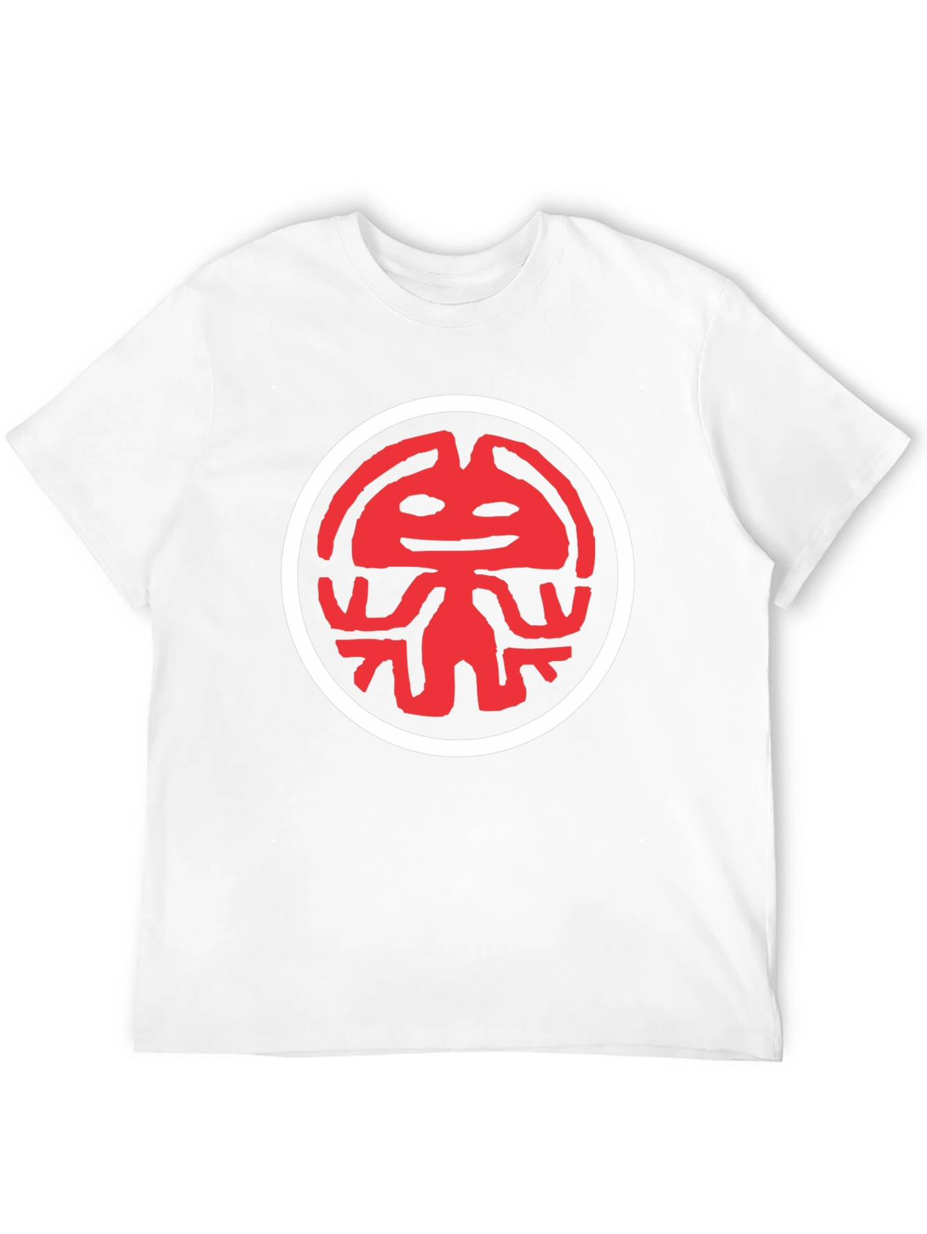 Graphic Tee: Red Totem Design on Black Cotton