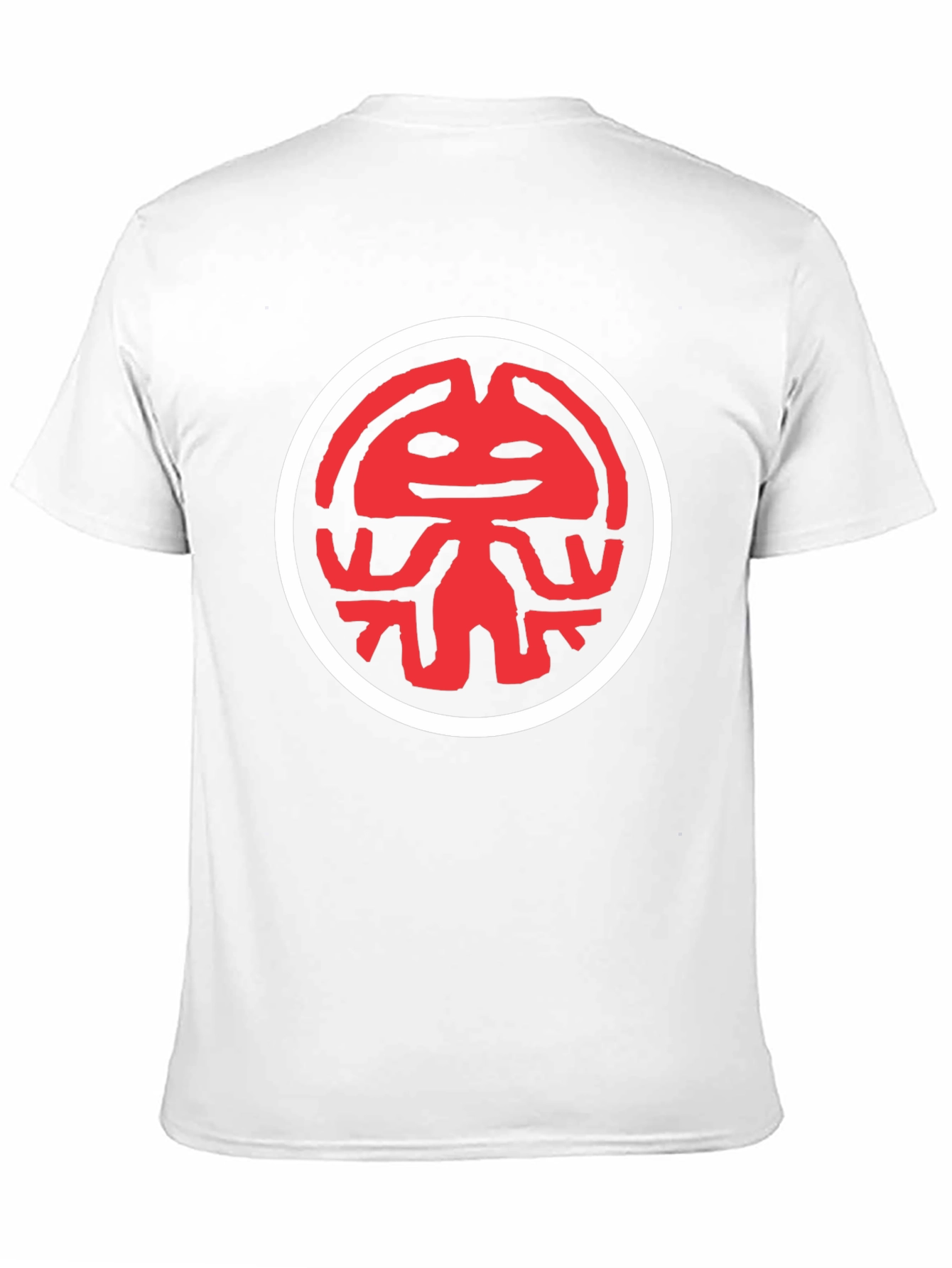 Graphic Tee: Red Totem Design on Black Cotton