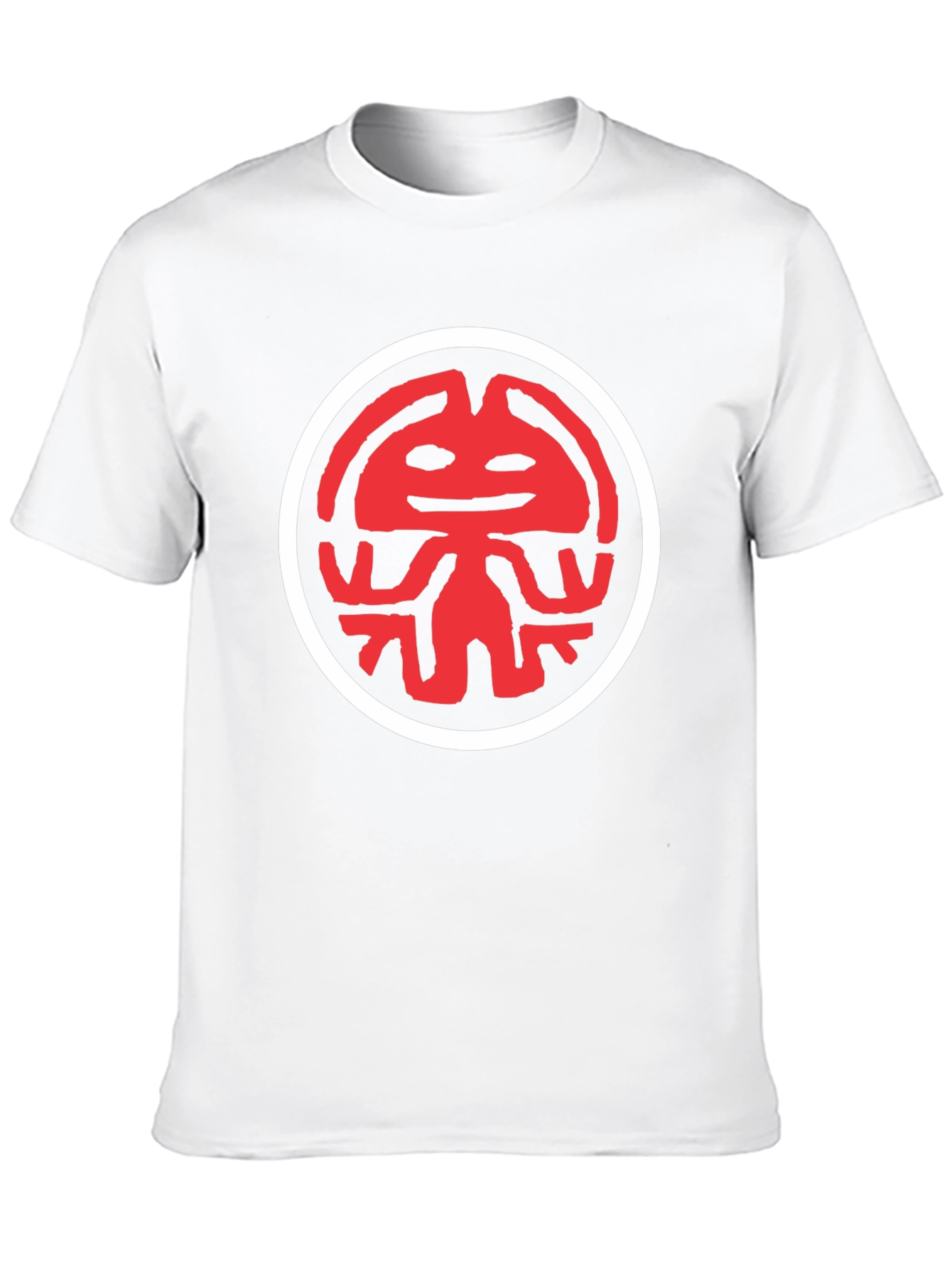 Graphic Tee: Red Totem Design on Black Cotton