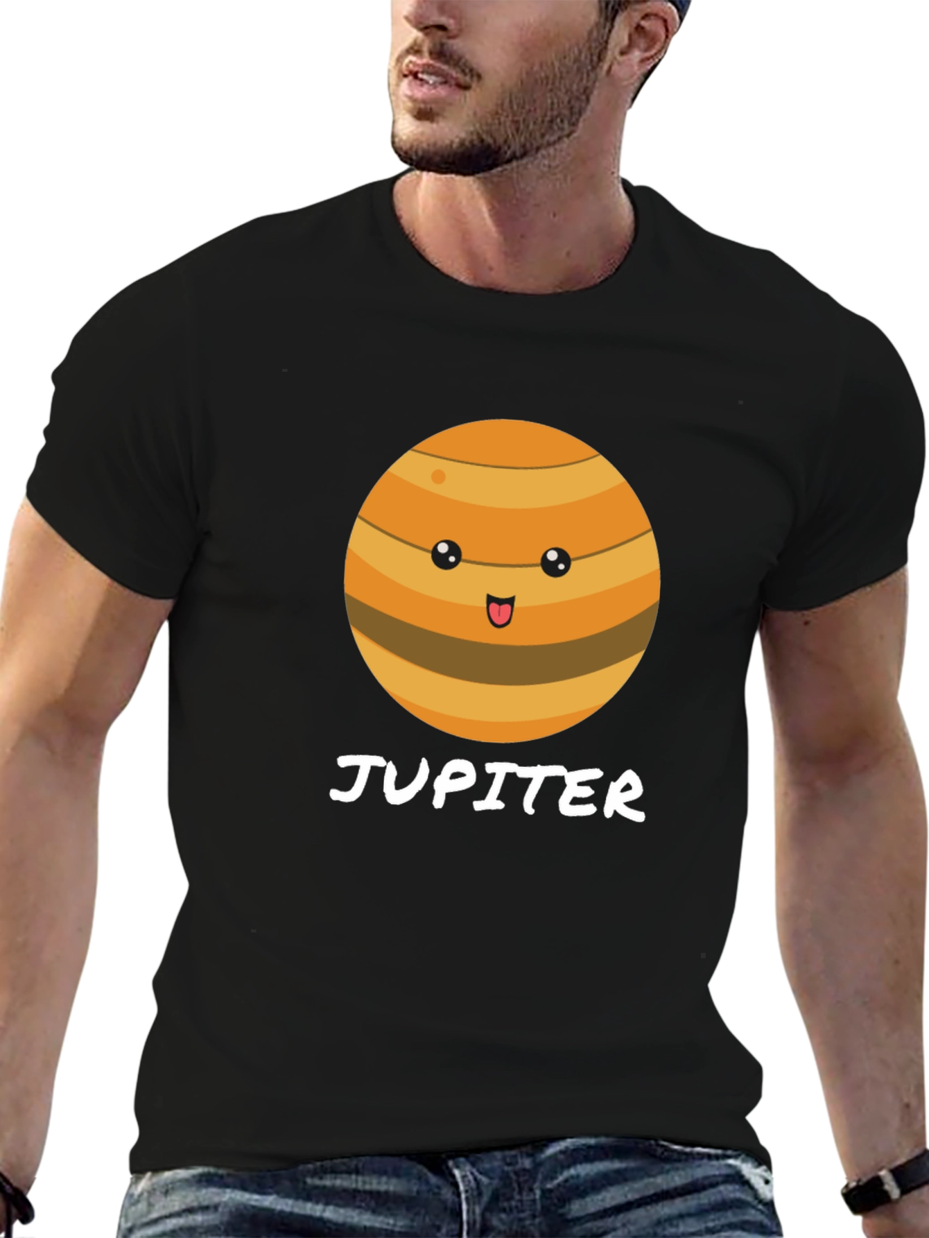 Cute Jupiter Planet Graphic Black T-Shirt