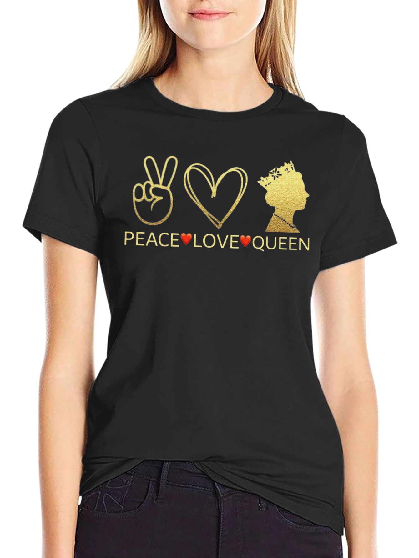 Peace Love Queen Graphic T-Shirt - Black