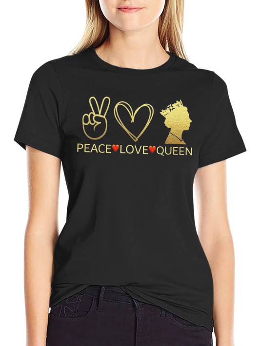 Peace Love Queen Graphic T-Shirt - Black