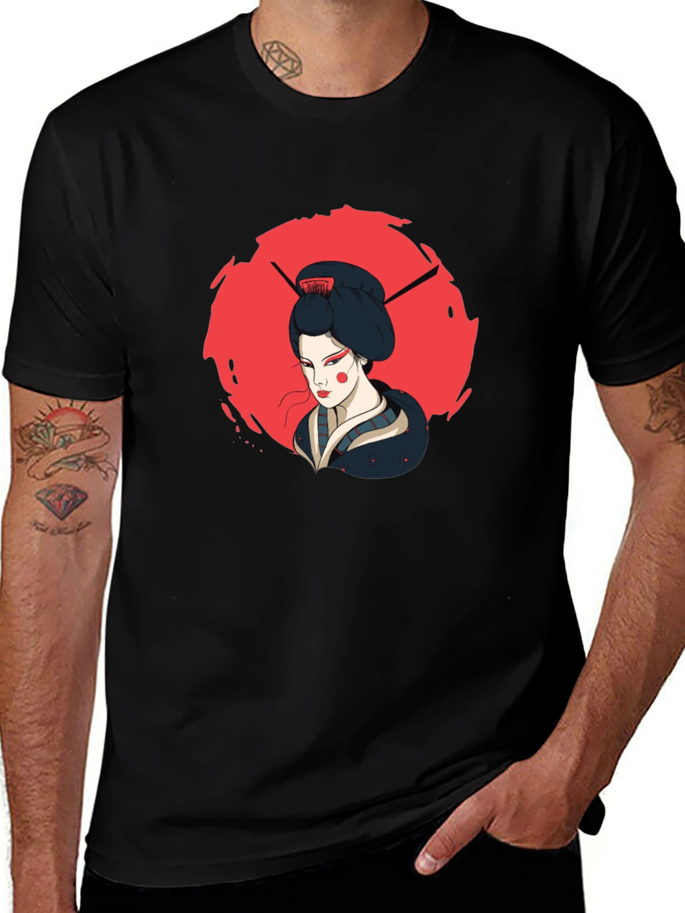 Geisha Graphic Print Black T-Shirt