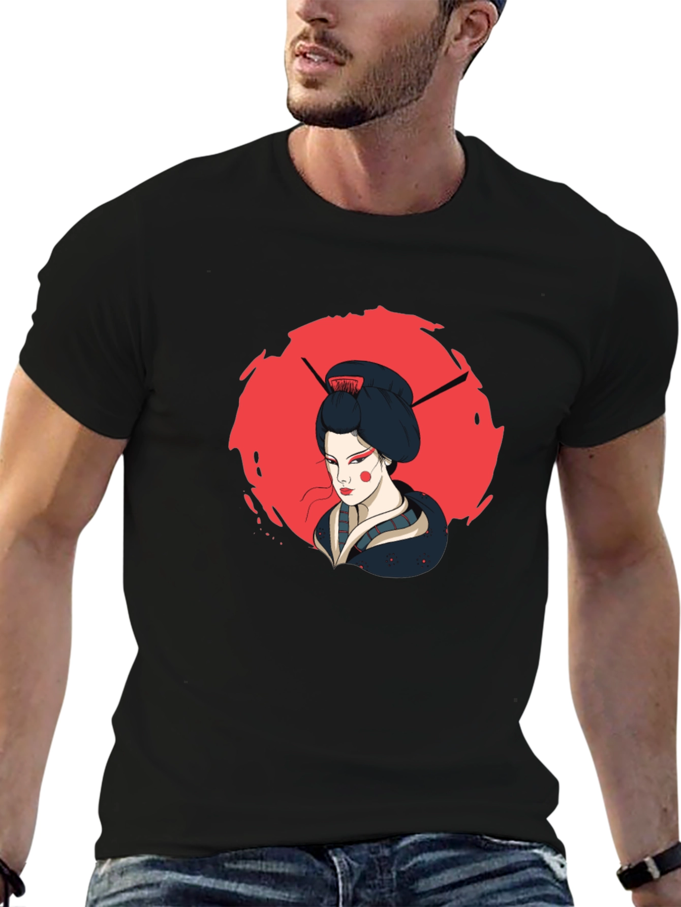 Geisha Graphic Print Black T-Shirt