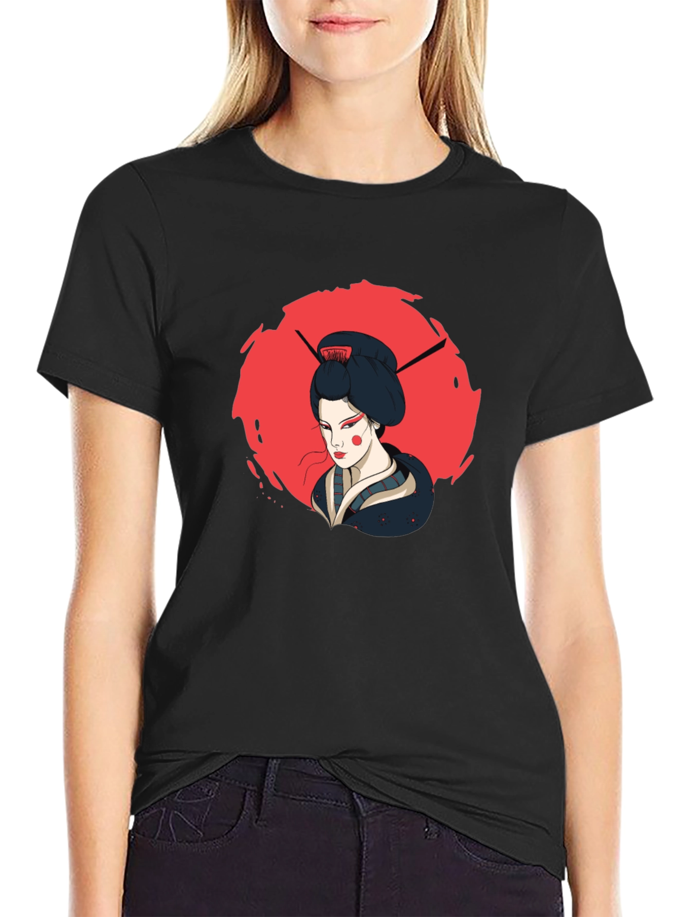 Geisha Graphic Print Black T-Shirt