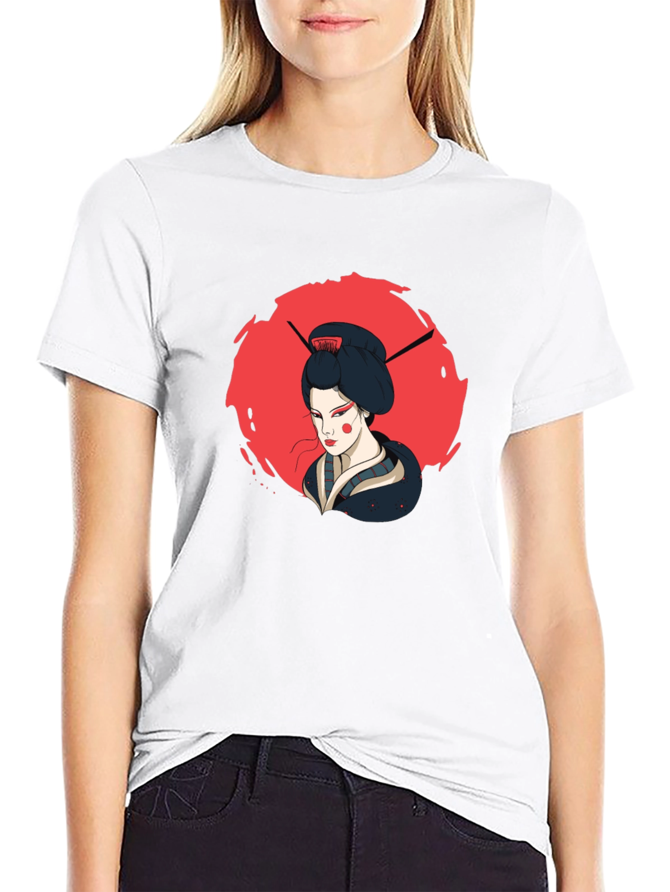 Geisha Graphic Print Black T-Shirt