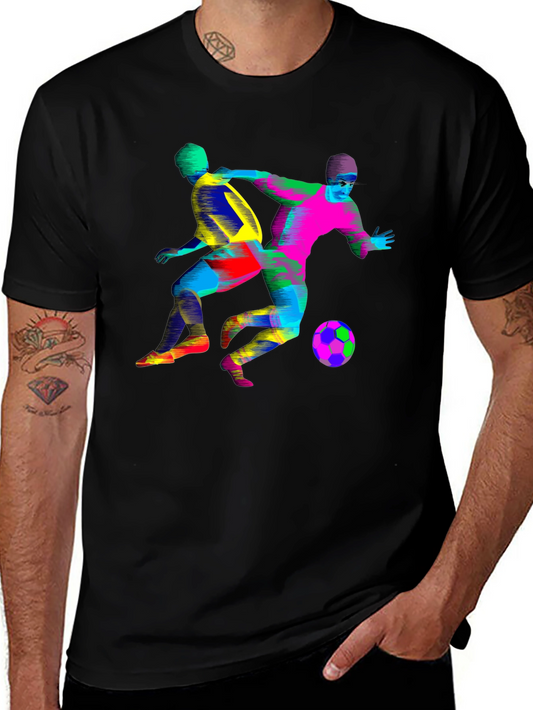 Colorful Soccer Player Graphic Black T-Shirt