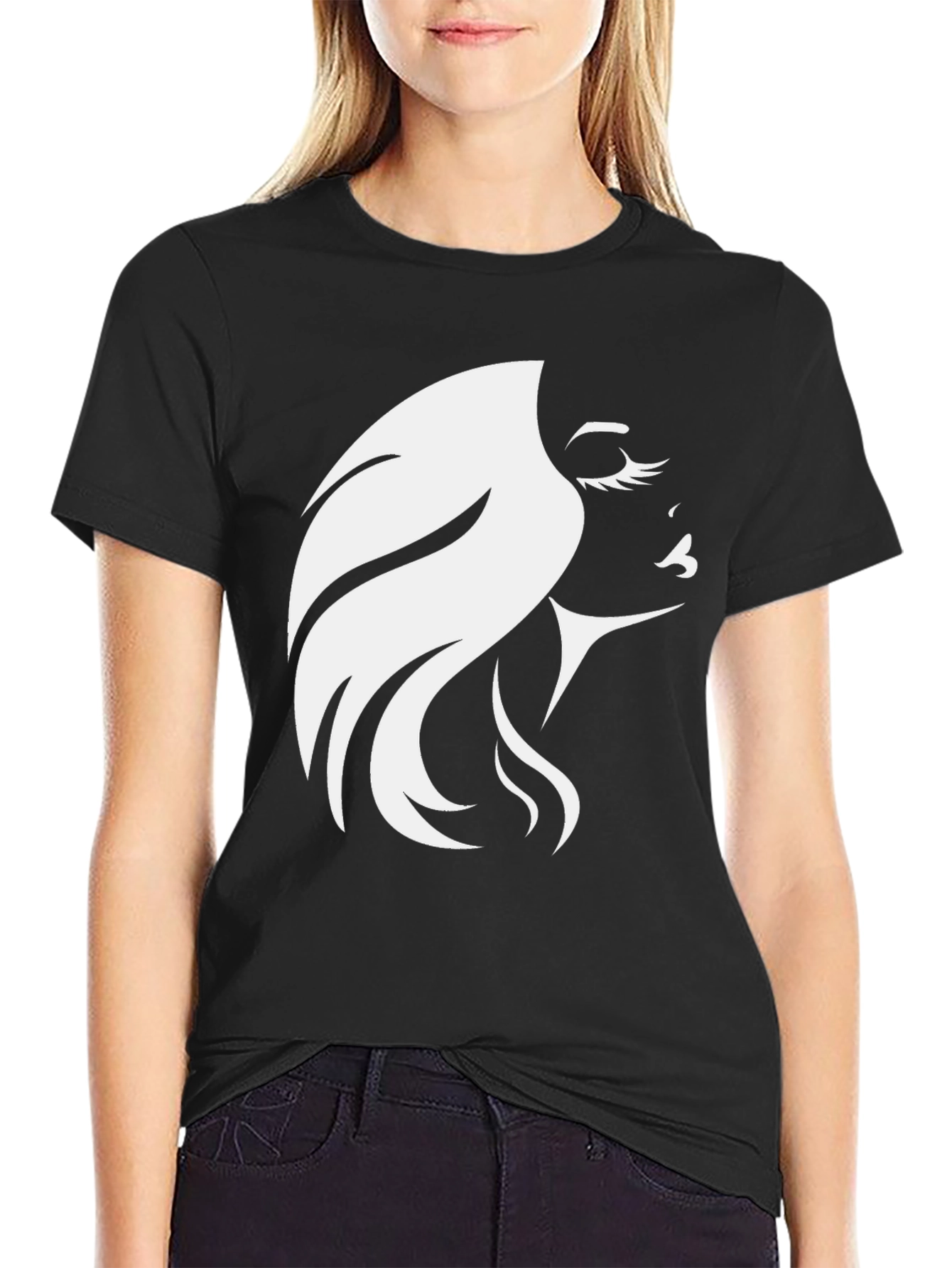 Elegant Woman Silhouette Graphic Tee - Black
