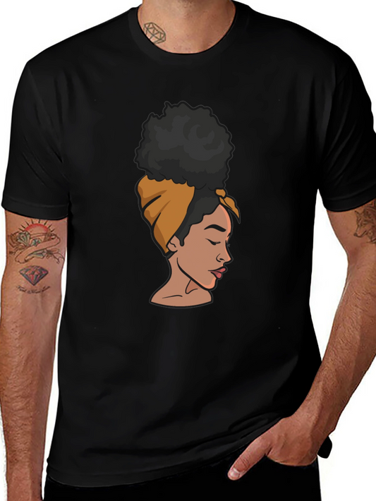 Black T-Shirt with Afro Woman Graphic