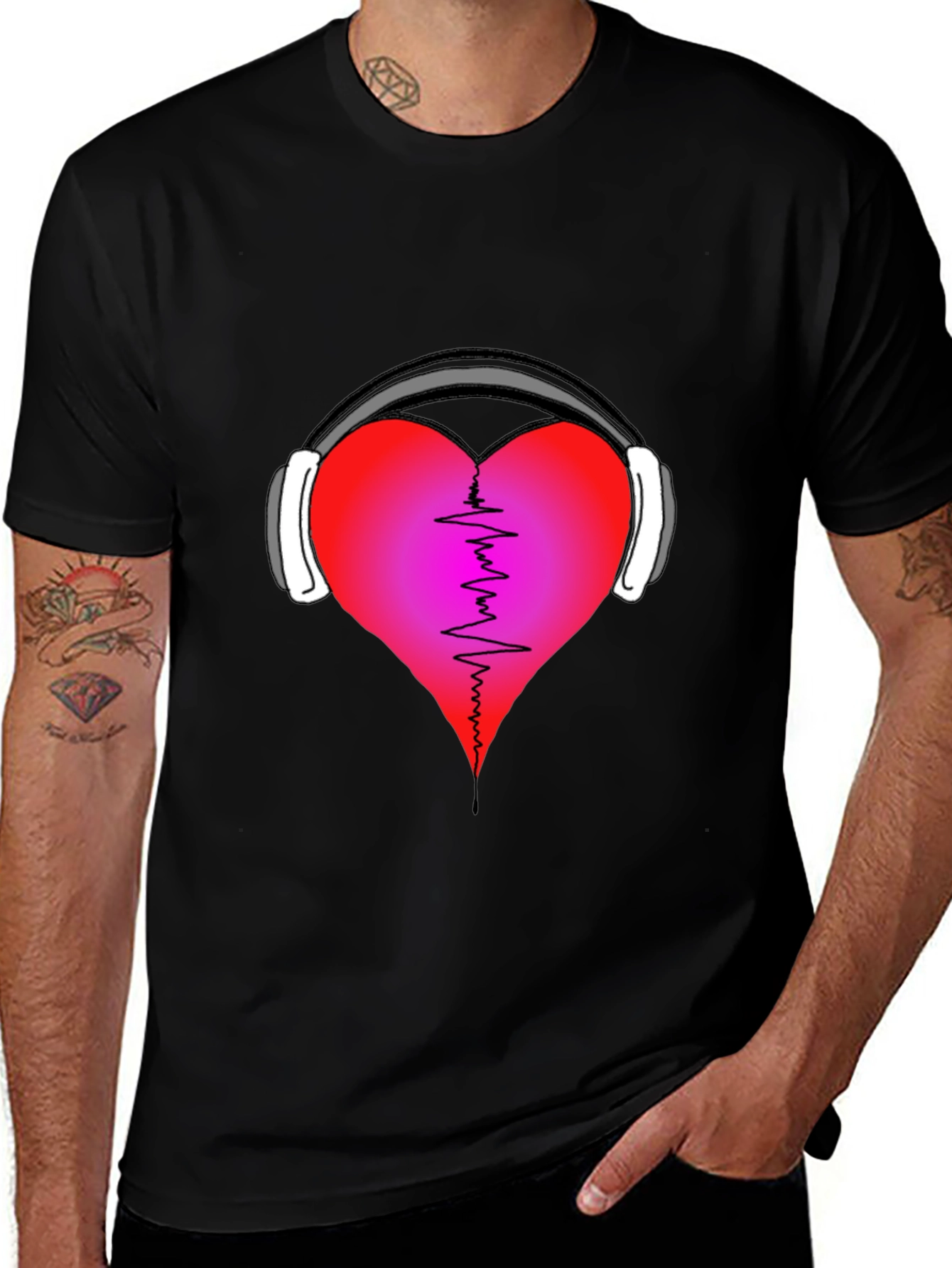 Heartbeat Headphones Graphic T-Shirt - Music Lover Tee