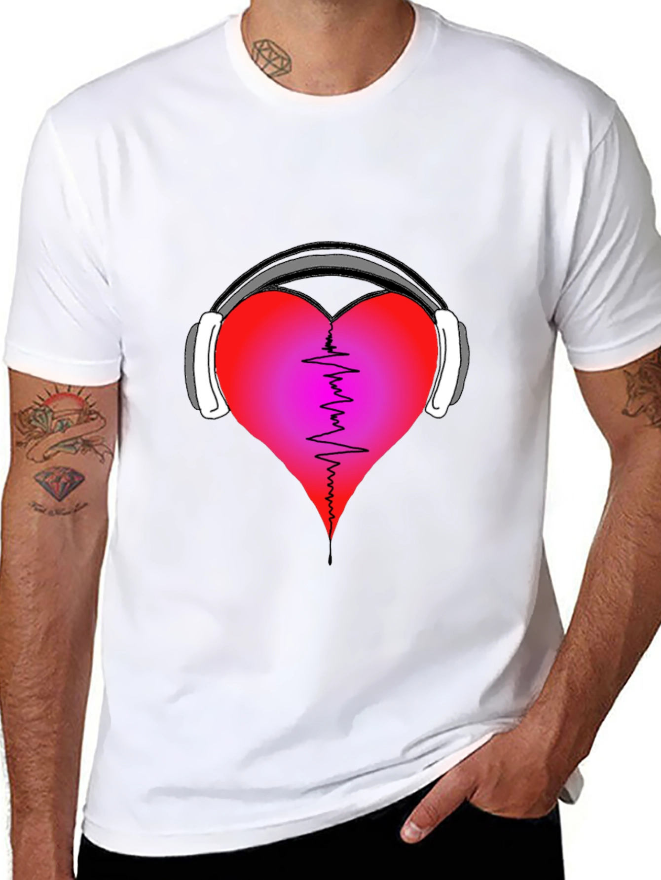 Heartbeat Headphones Graphic T-Shirt - Music Lover Tee