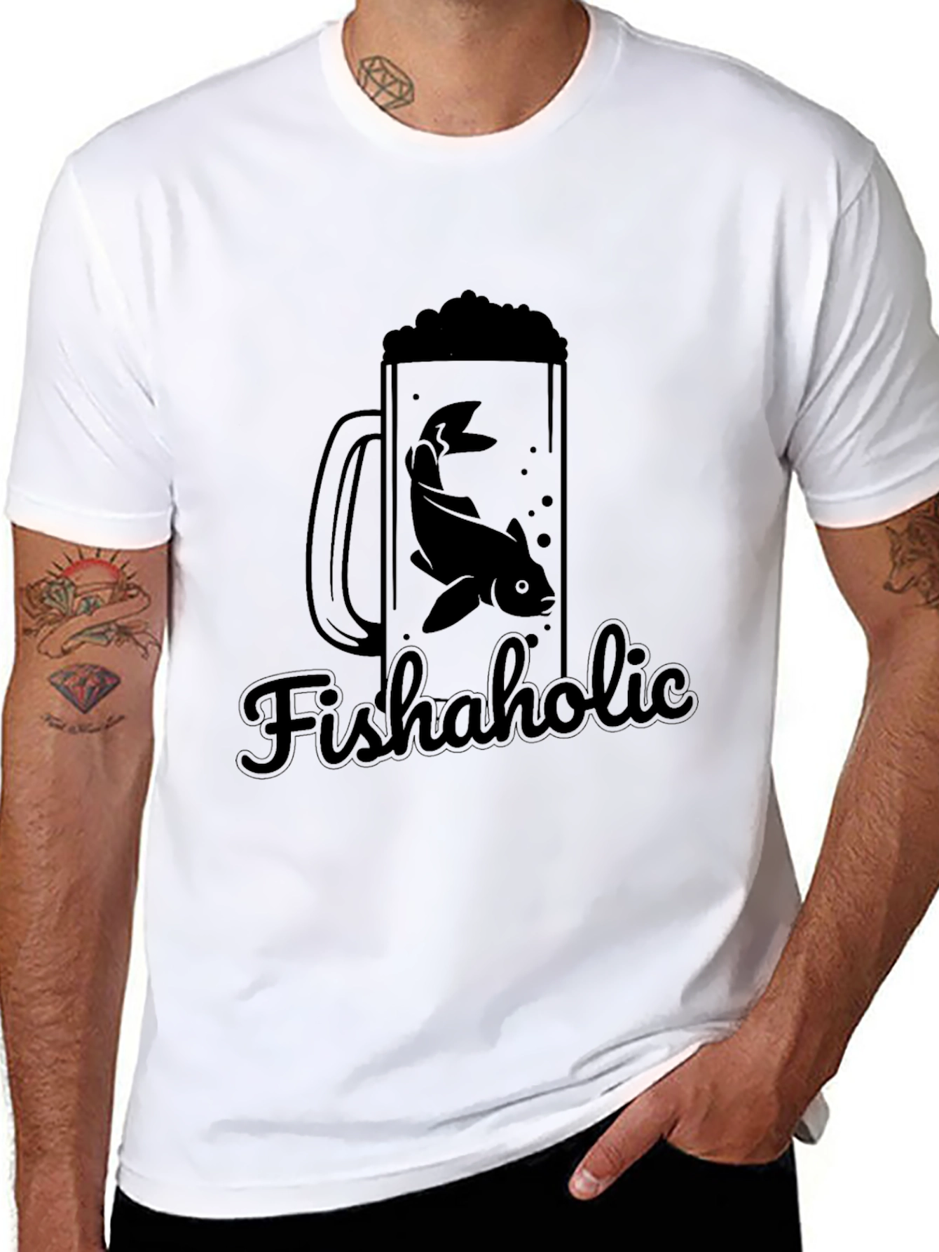 Fishaholic Black T-Shirt - Fishing Lover Apparel