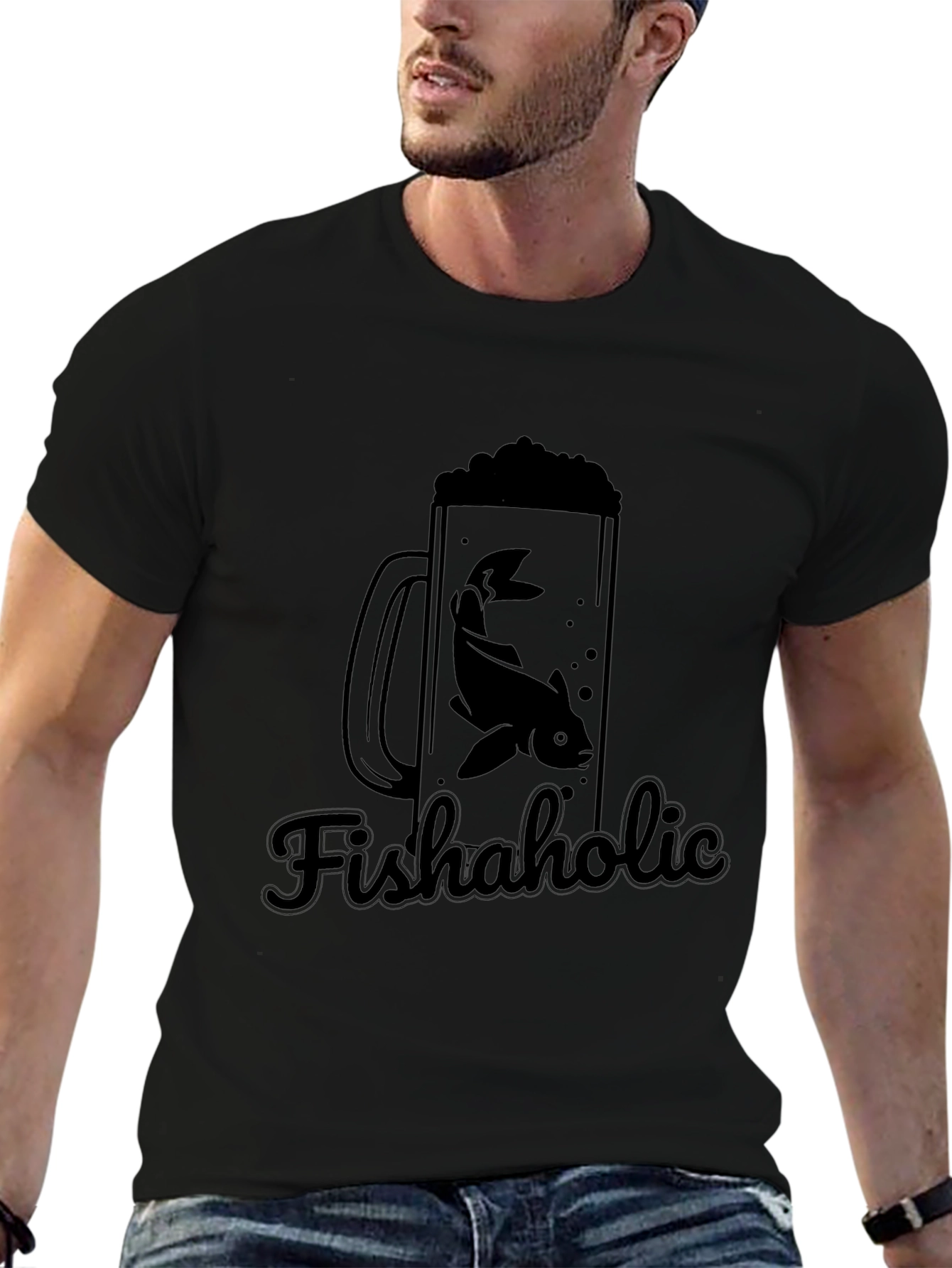 Fishaholic Black T-Shirt - Fishing Lover Apparel