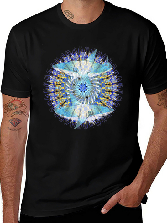 Abstract Mandala Print Black T-Shirt