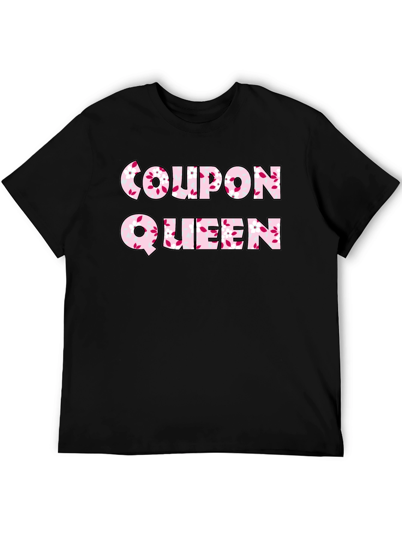 Coupon Queen Floral Print Black T-Shirt