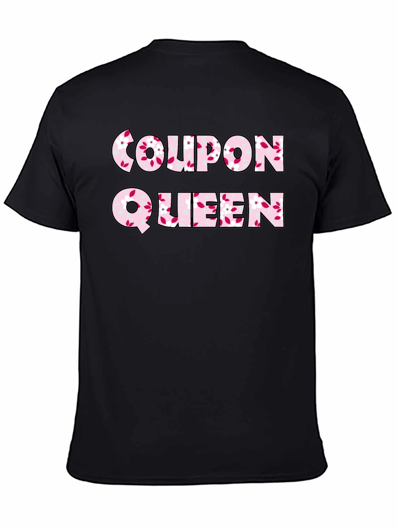 Coupon Queen Floral Print Black T-Shirt