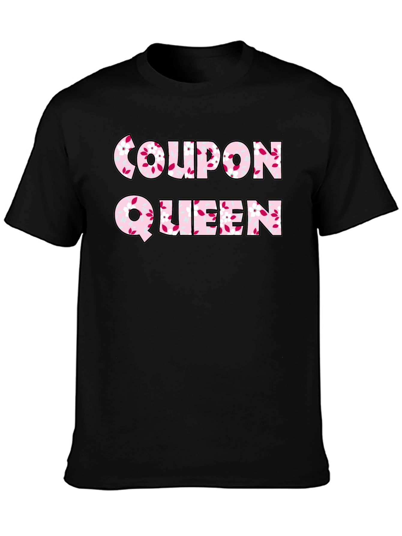 Coupon Queen Floral Print Black T-Shirt