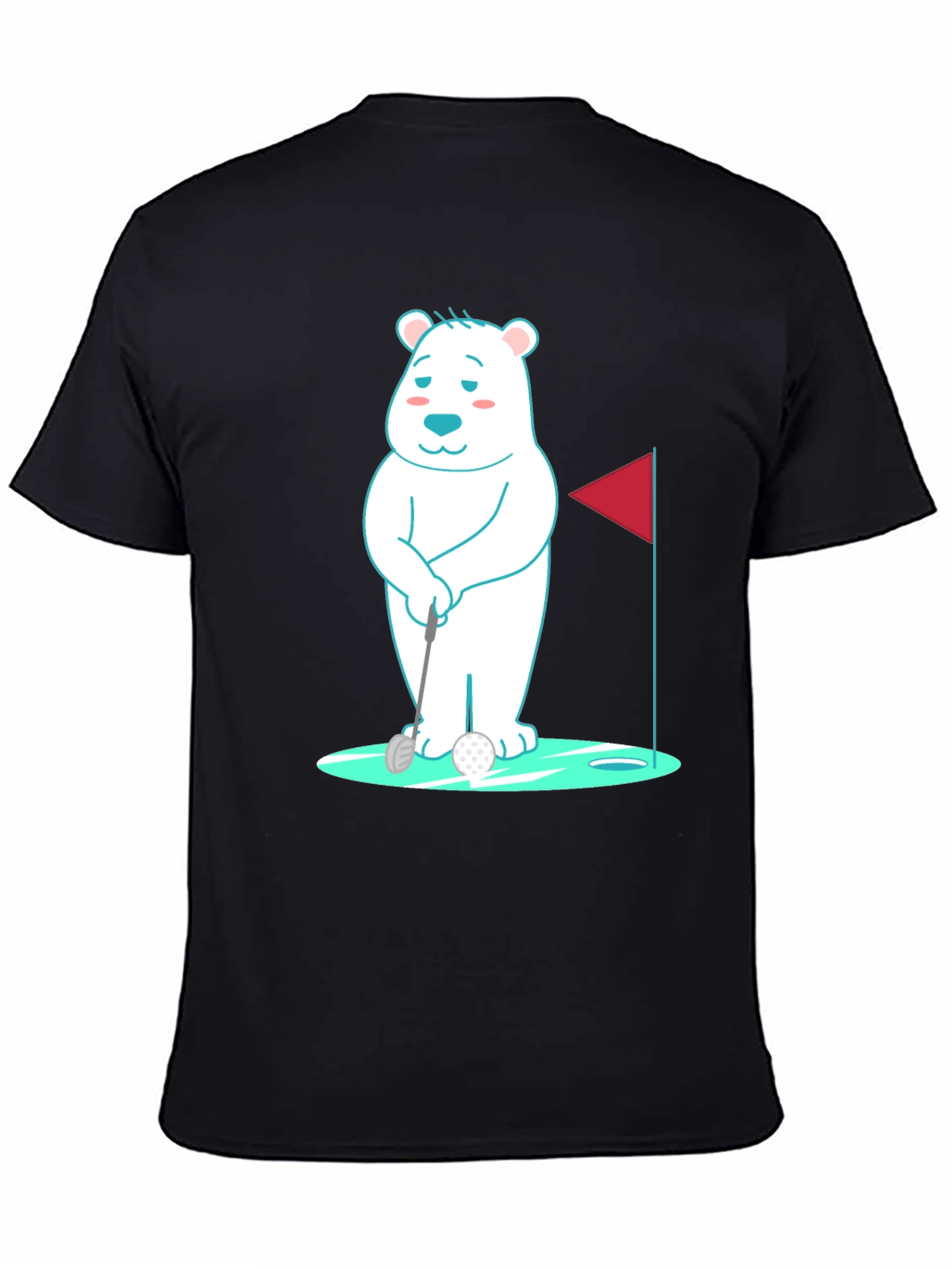 Golfing Bear Graphic Tee - Black Cotton Shirt