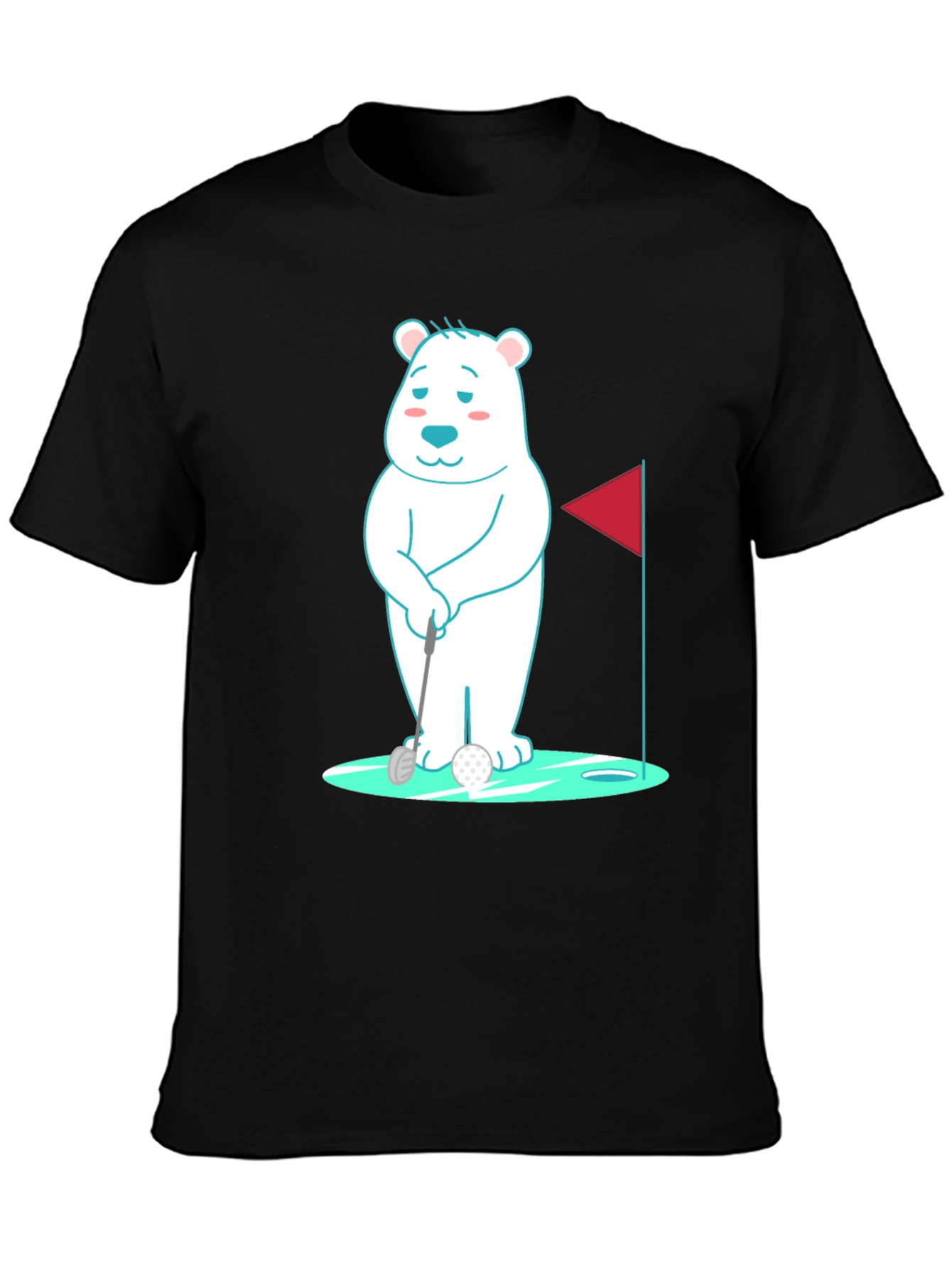 Golfing Bear Graphic Tee - Black Cotton Shirt