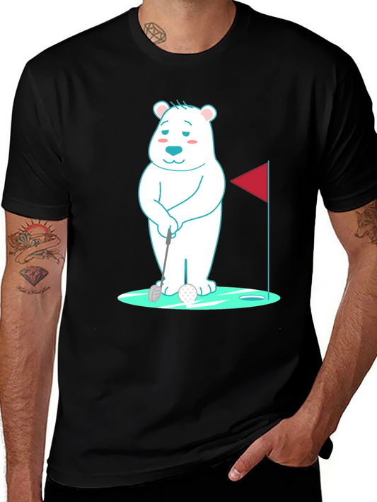 Golfing Bear Graphic Tee - Black Cotton Shirt