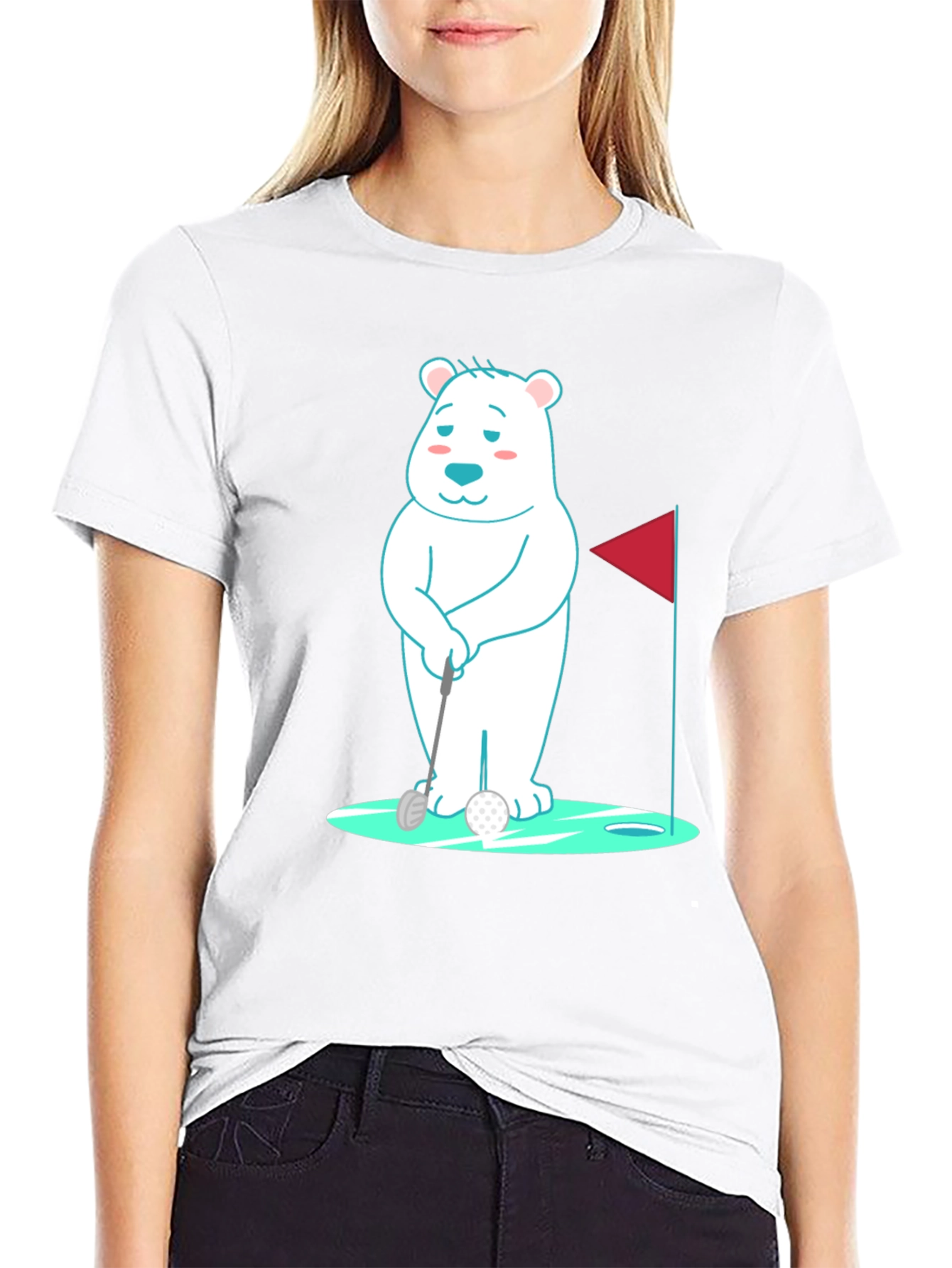 Golfing Bear Graphic Tee - Black Cotton Shirt