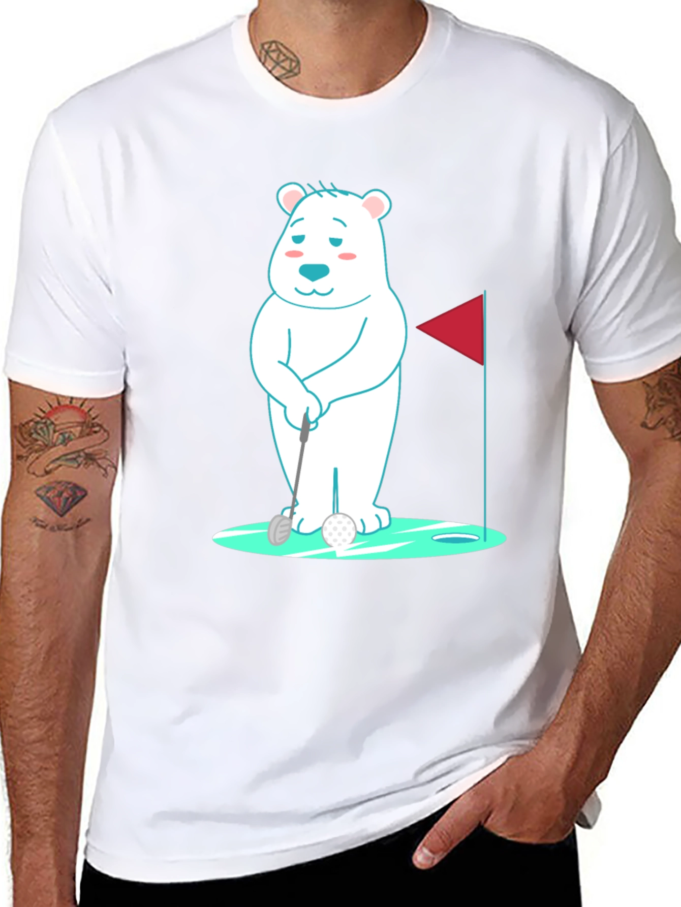 Golfing Bear Graphic Tee - Black Cotton Shirt